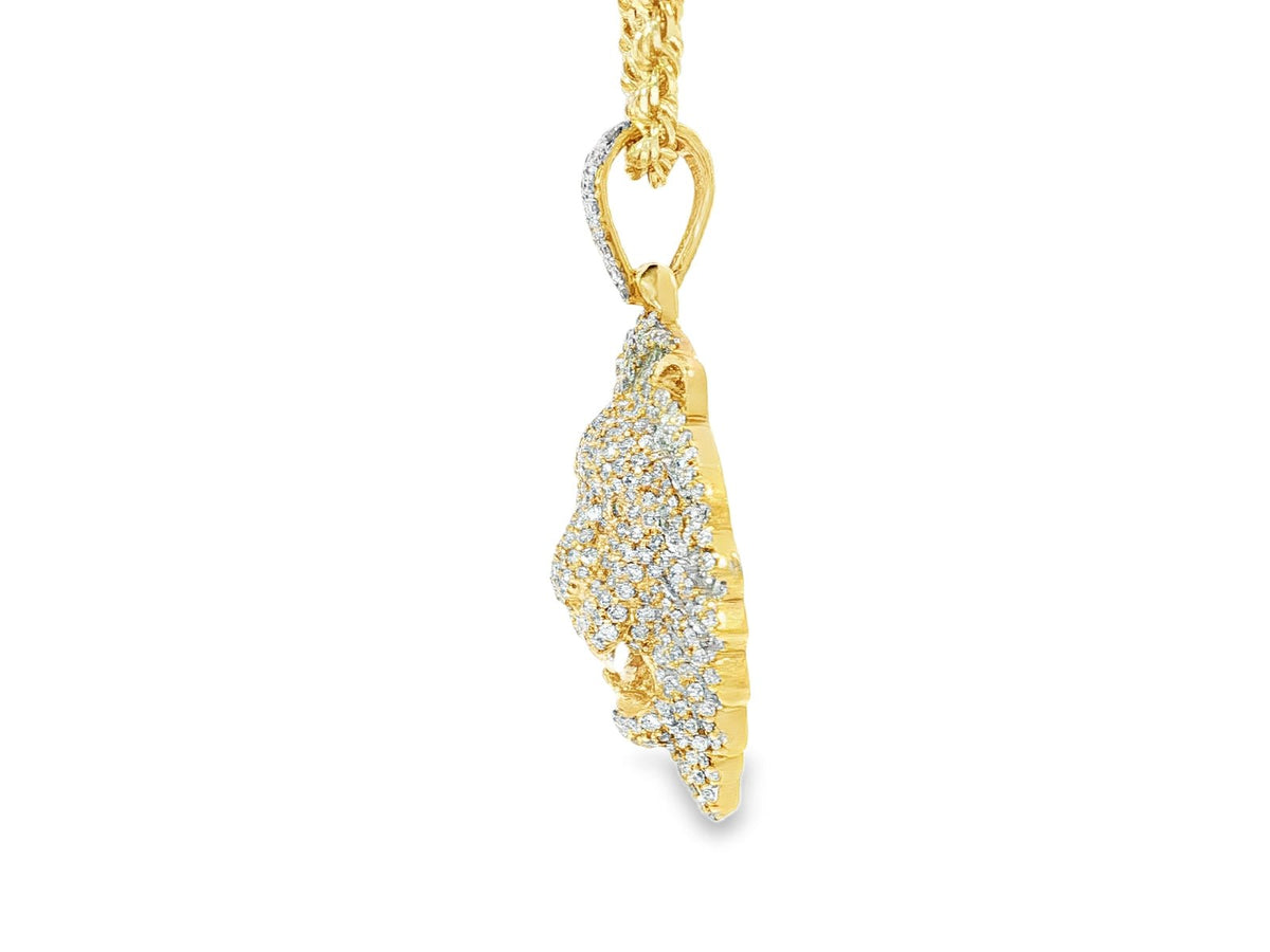 10k Gold Diamond Lion Head Pendant with Baguette & Round Accents 2.75ct - AVI THE JEWELER