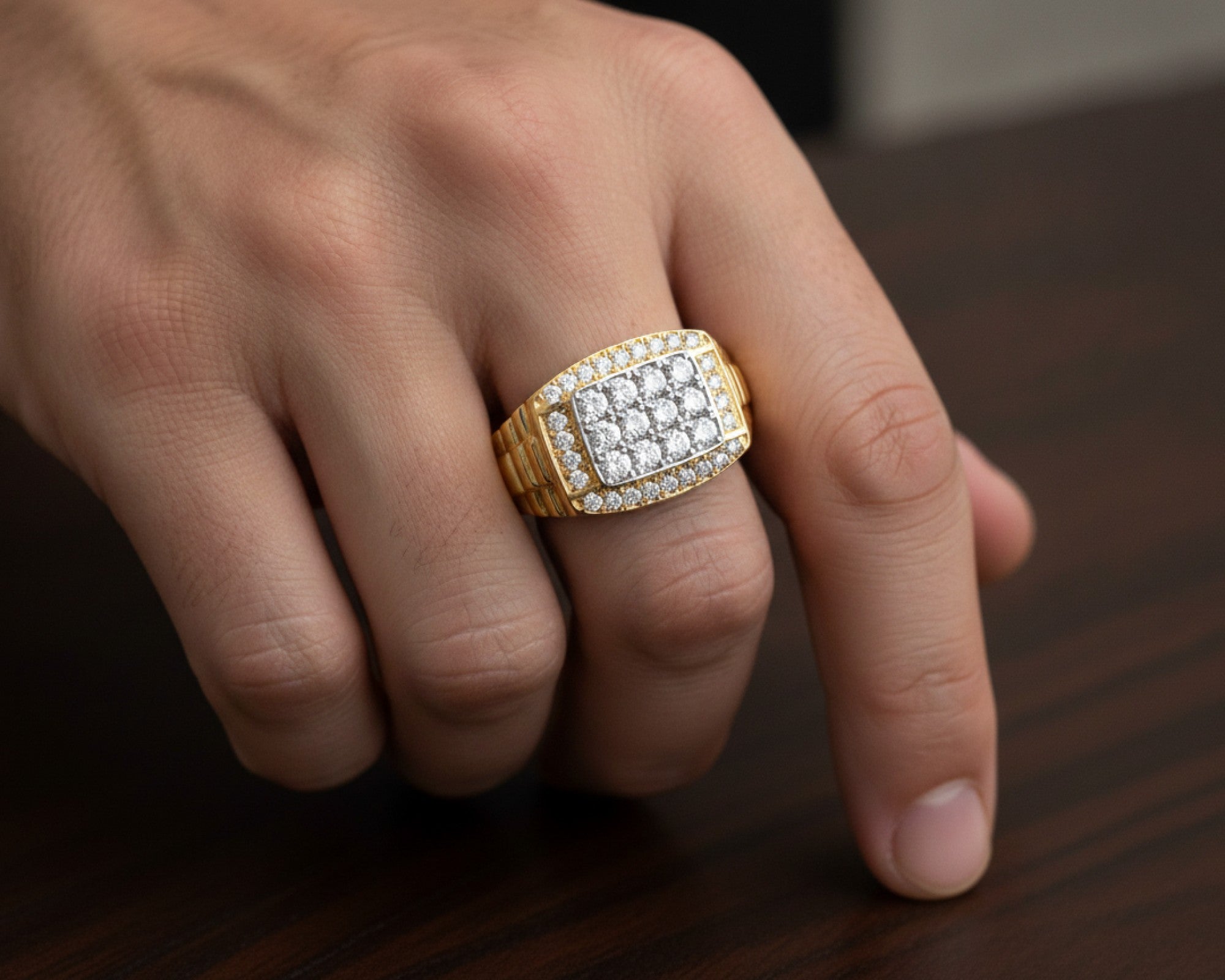10K Gold Diamond Men’s Ring with Square Cluster Halo 1.00ct – lifestyle 1264