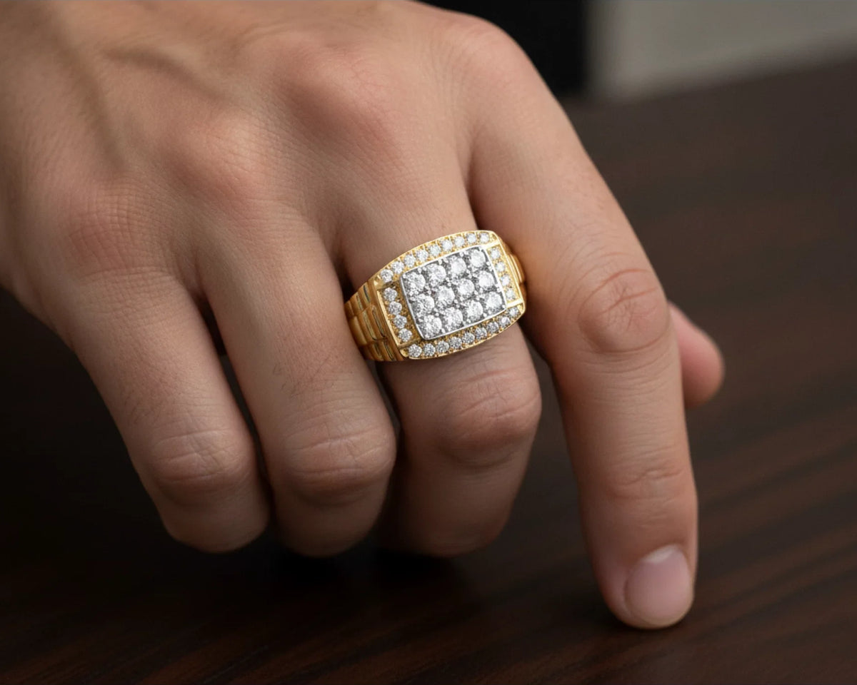 10K Gold Diamond Men’s Ring with Square Cluster Halo 1.00ct – lifestyle 1264