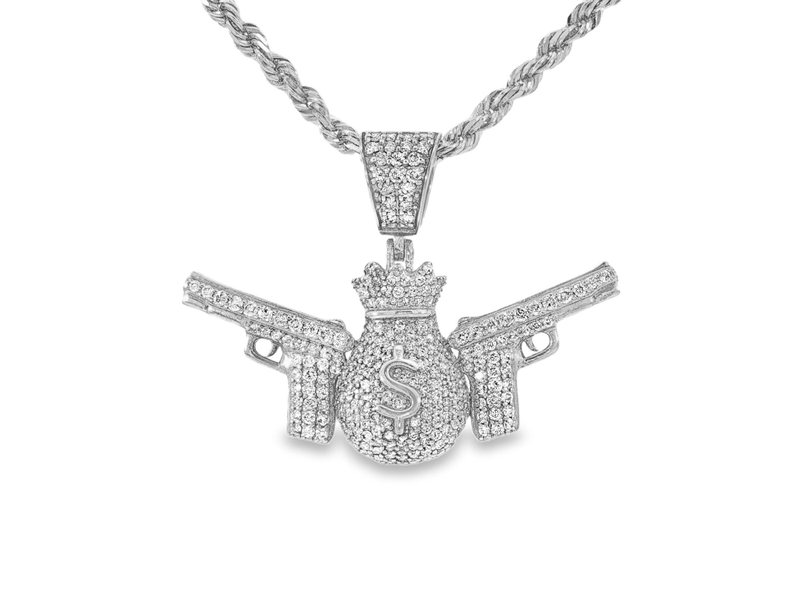 10k Gold Diamond Money Bag & Dual Gun Pendant with Round Accents 2.0ct - AVI THE JEWELER