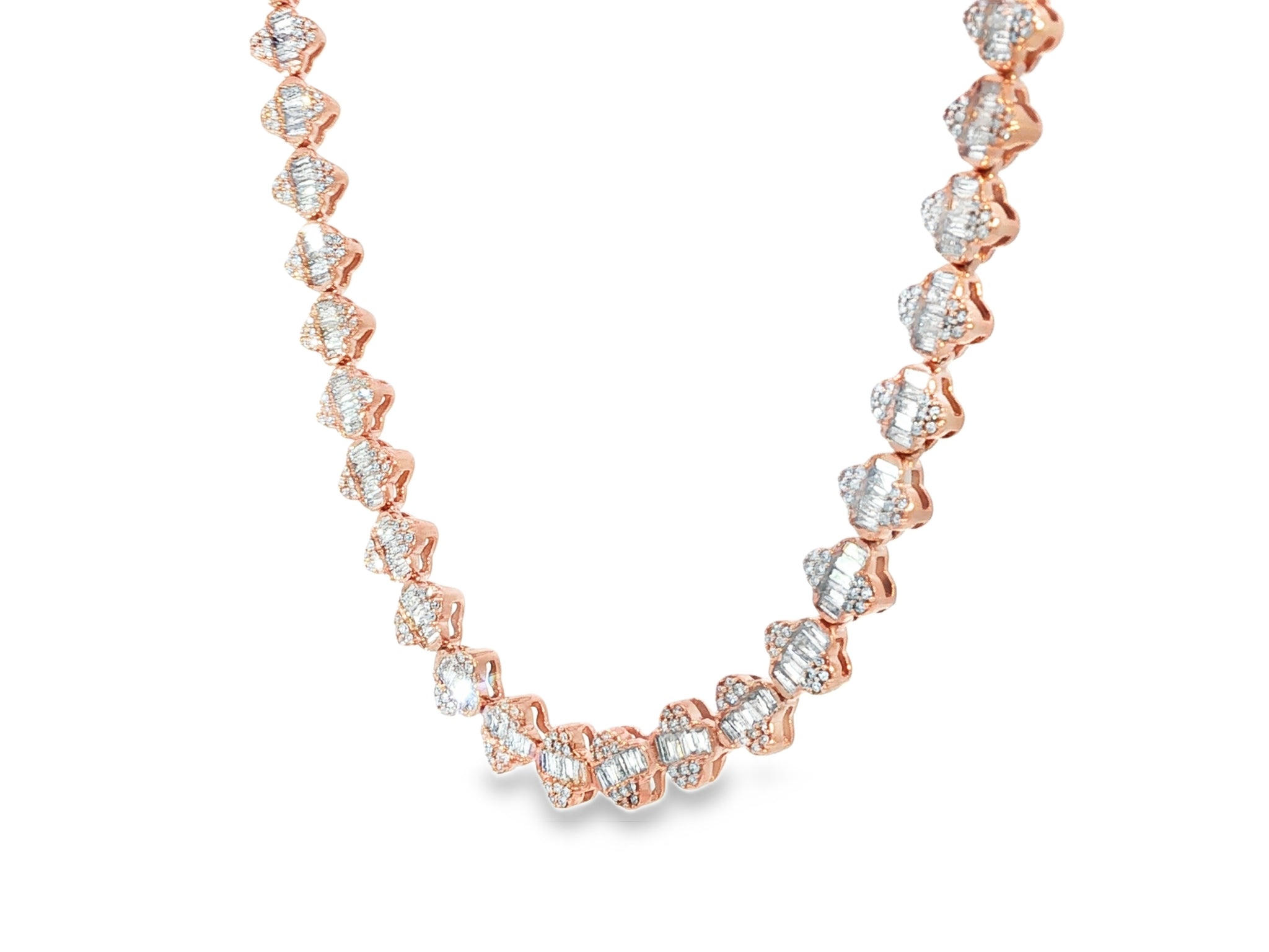 10k Gold Diamond Necklace with Baguette & Round - Cut Heart Motif Design 5.0ct - AVI THE JEWELER