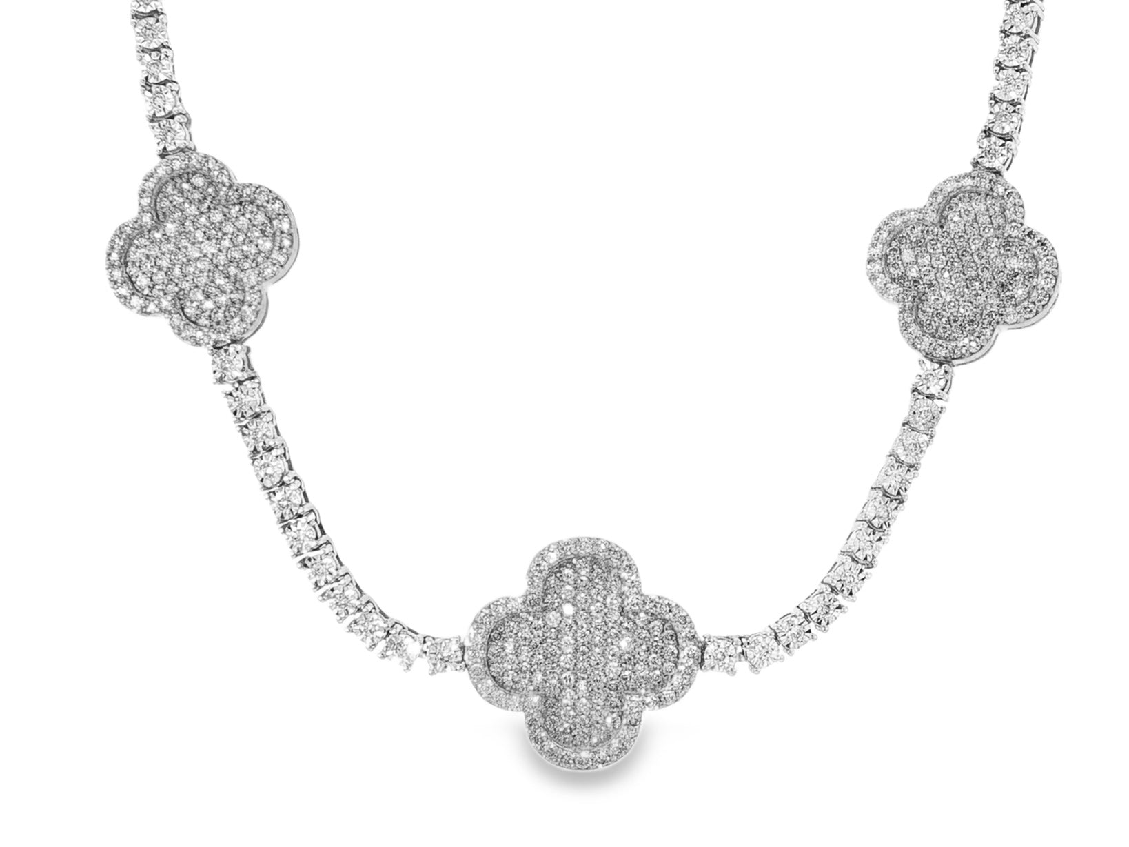 10k Gold Diamond Necklace with Clover Pavé Design 3.75ct - AVI THE JEWELER