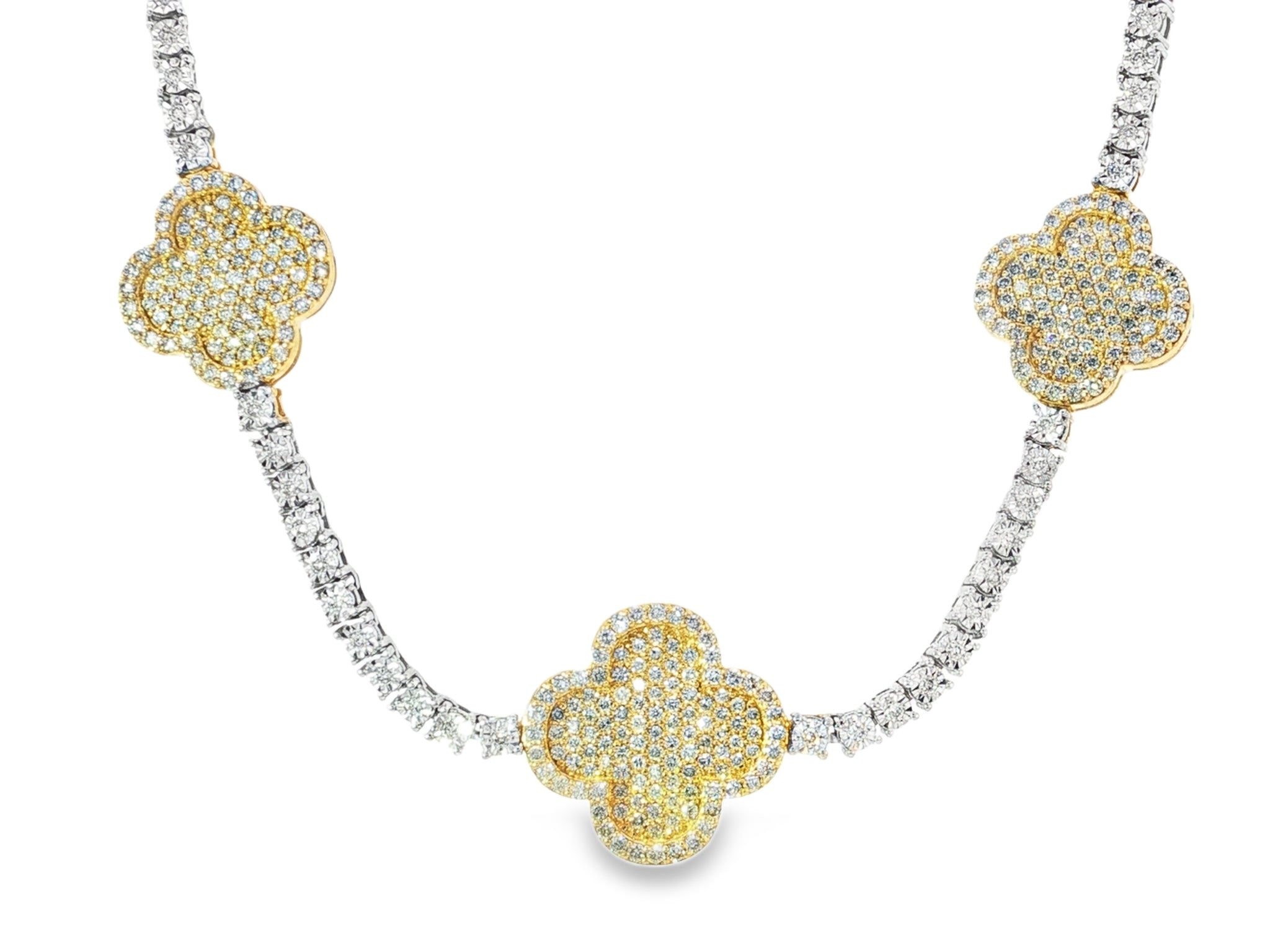 10k Gold Diamond Necklace with Clover Pavé Design 3.75ct - AVI THE JEWELER