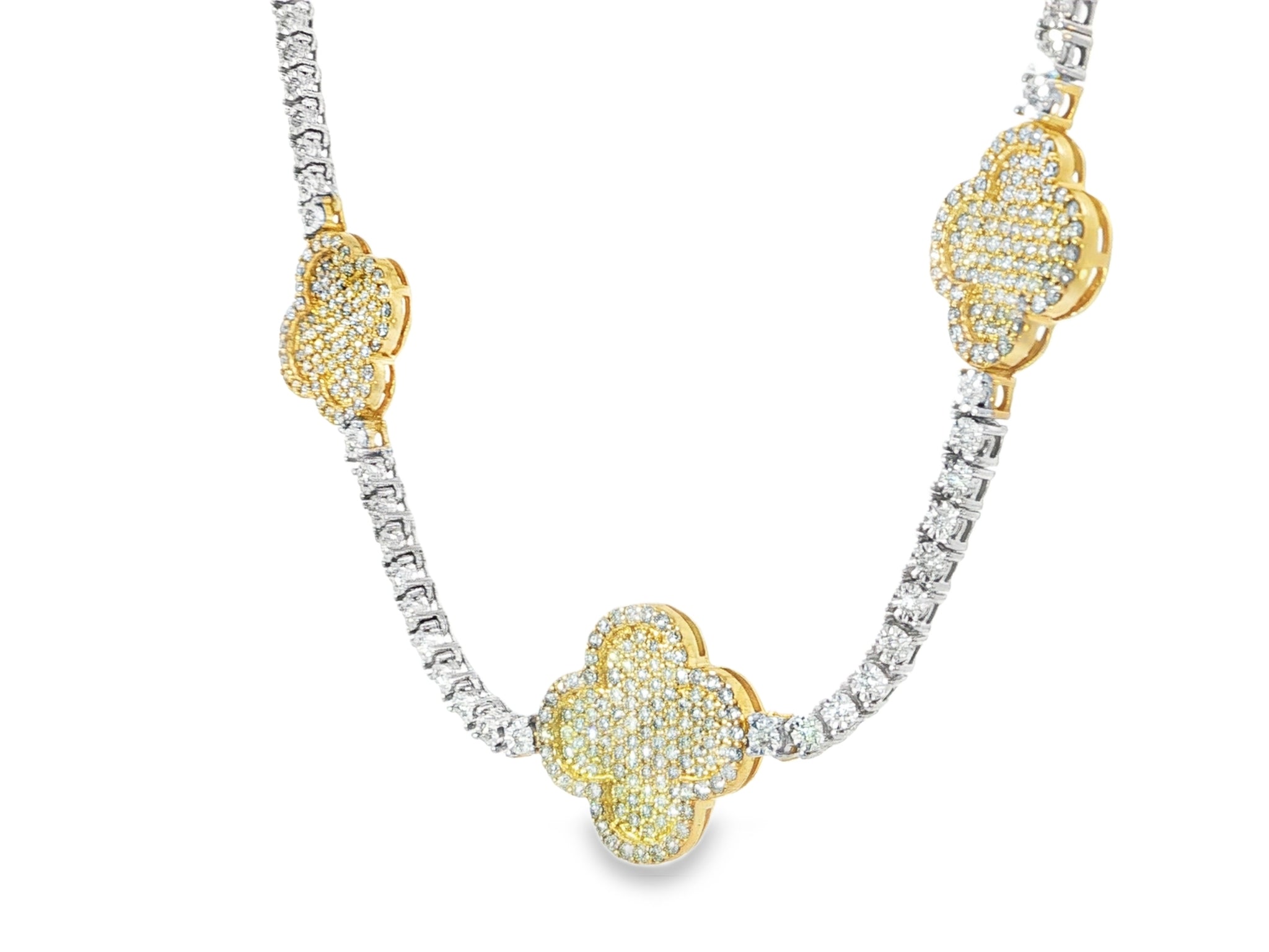 10k Gold Diamond Necklace with Clover Pavé Design 3.75ct - AVI THE JEWELER