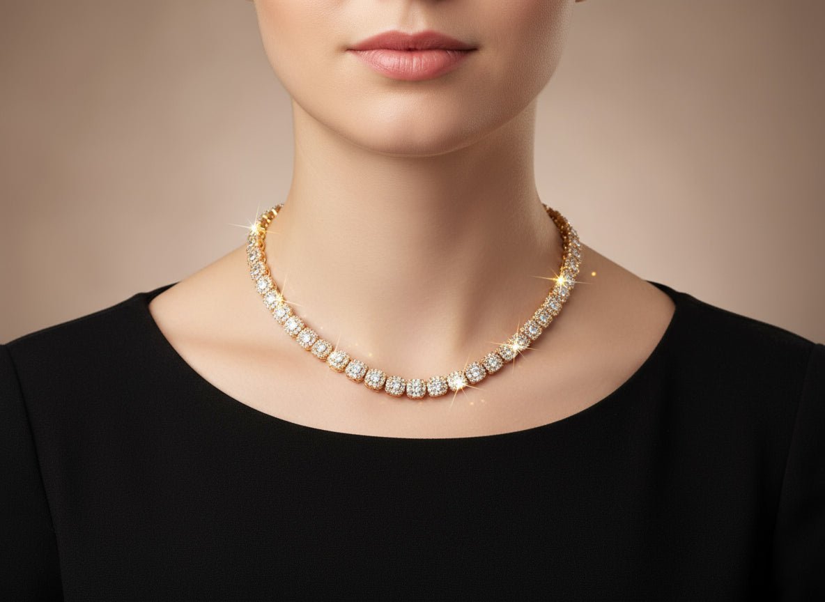 10k Gold Diamond Necklace with Cushion Halo & Round - Cut Design 3.98ct - AVI THE JEWELER