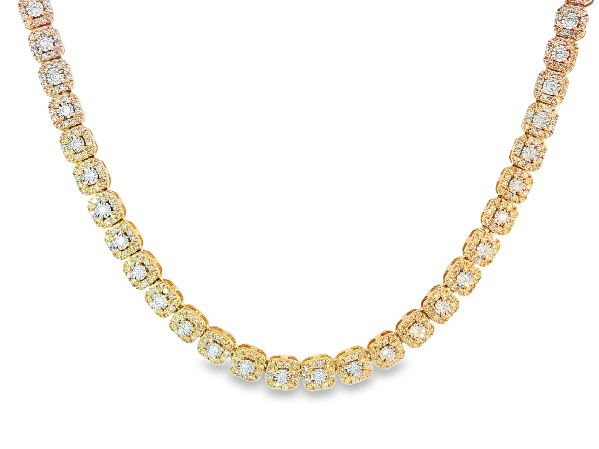 10k Gold Diamond Necklace with Cushion Halo & Round - Cut Design 3.98ct - AVI THE JEWELER