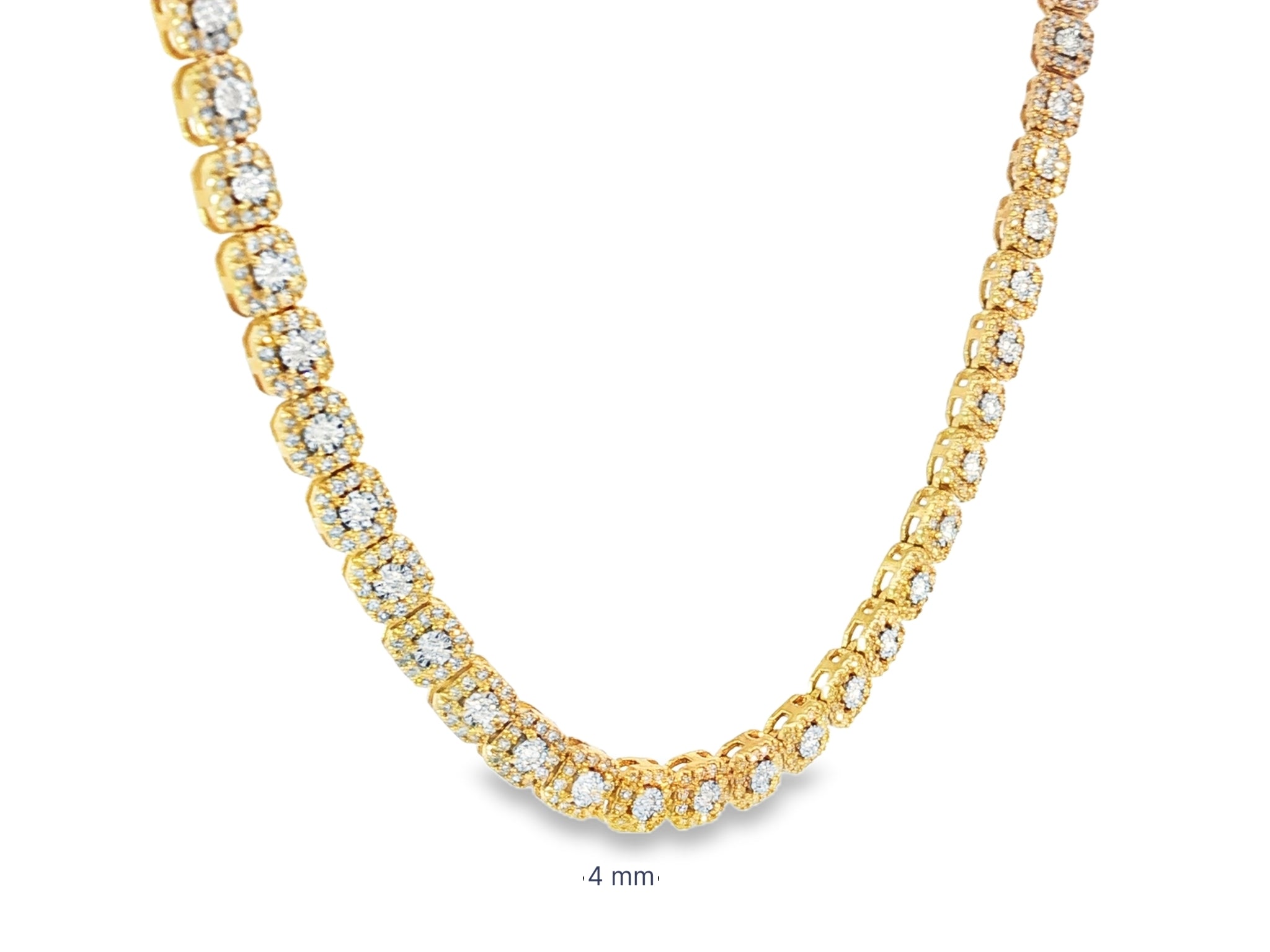 10k Gold Diamond Necklace with Cushion Halo & Round - Cut Design 3.98ct - AVI THE JEWELER