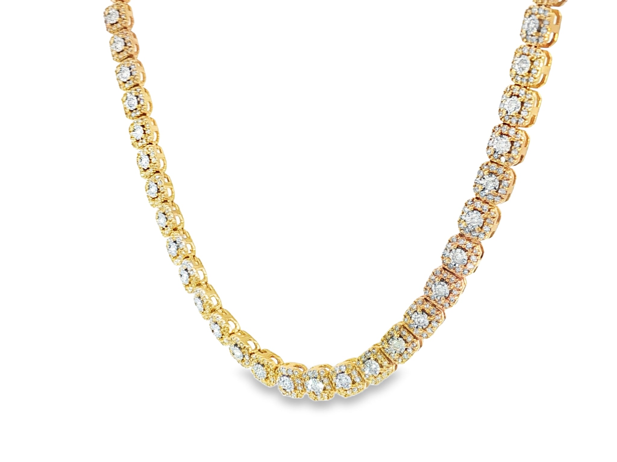 10k Gold Diamond Necklace with Cushion Halo & Round - Cut Design 3.98ct - AVI THE JEWELER
