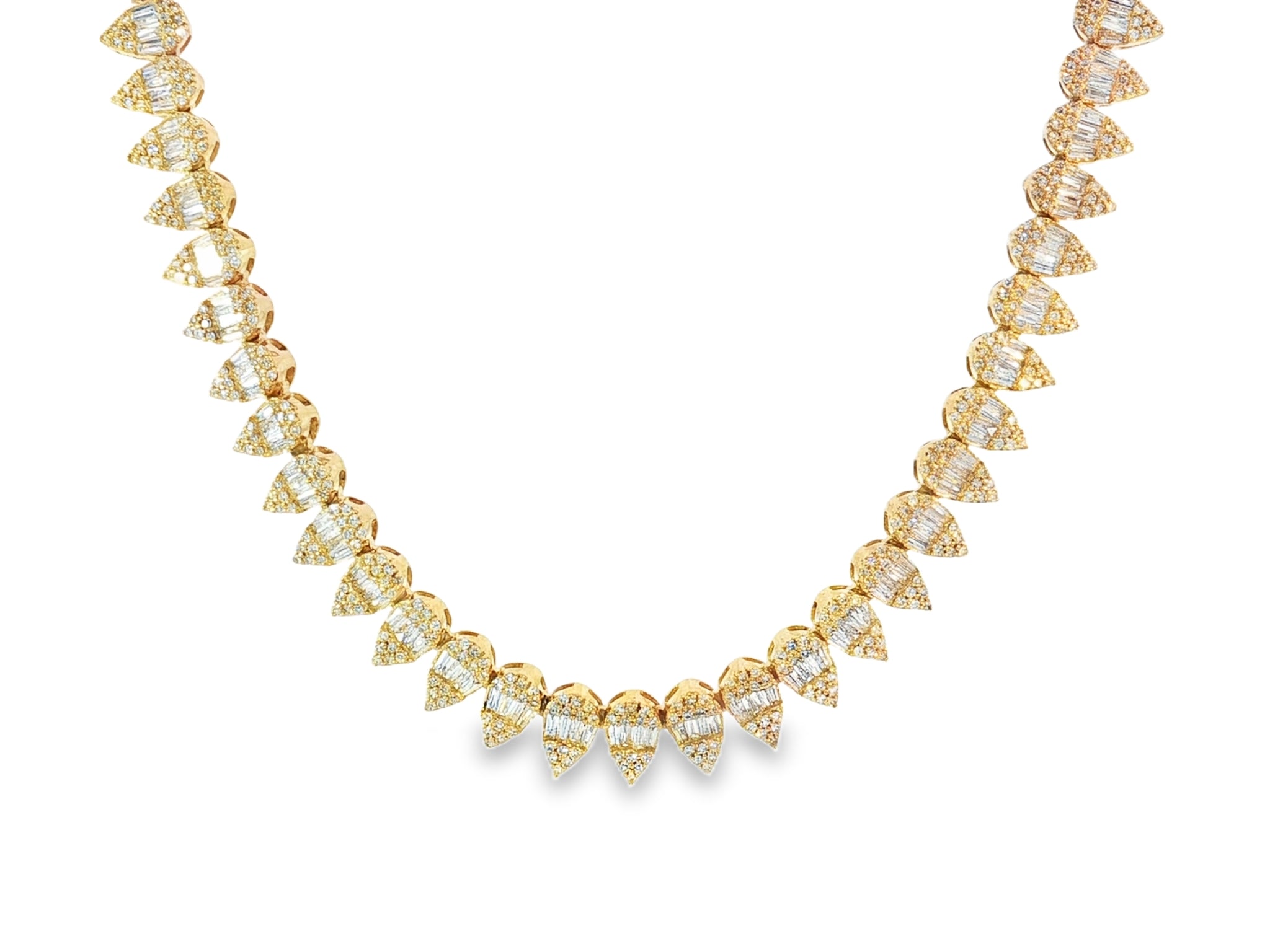 10k Gold Diamond Necklace with Pear - Shape Baguette & Round Cluster Design 5.45ct - AVI THE JEWELER
