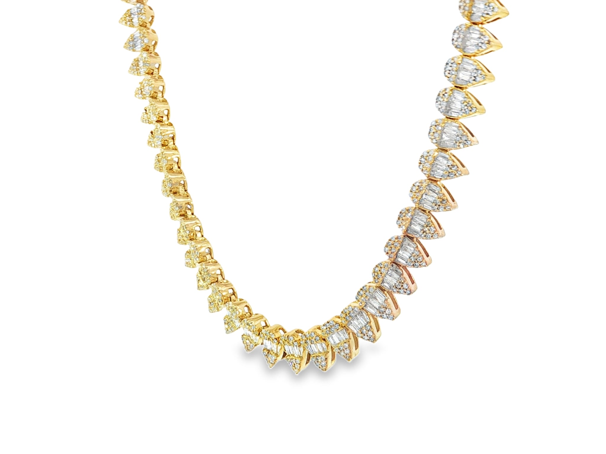 10k Gold Diamond Necklace with Pear - Shape Baguette & Round Cluster Design 5.45ct - AVI THE JEWELER
