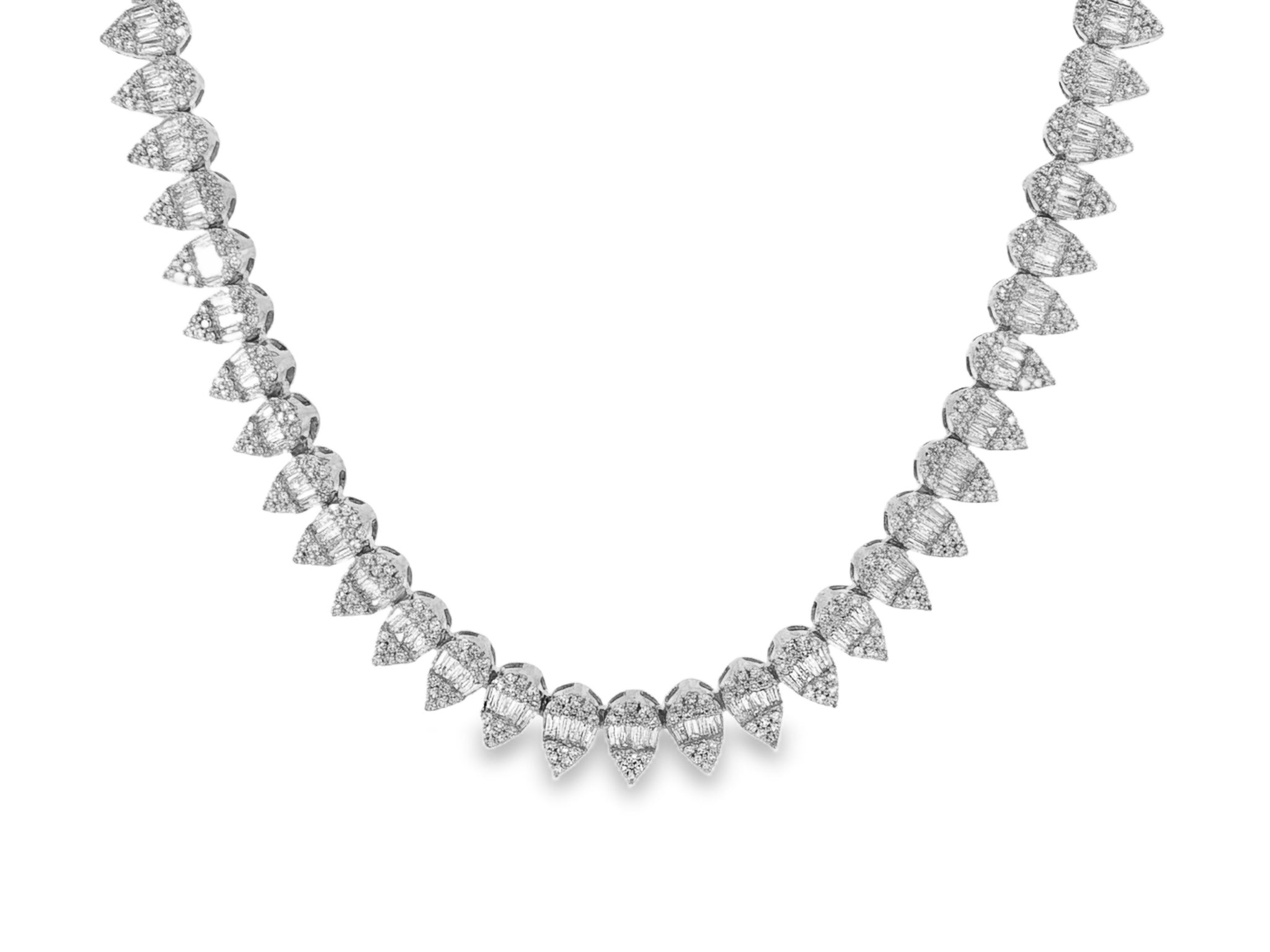 10k Gold Diamond Necklace with Pear - Shape Baguette & Round Cluster Design 5.45ct - AVI THE JEWELER