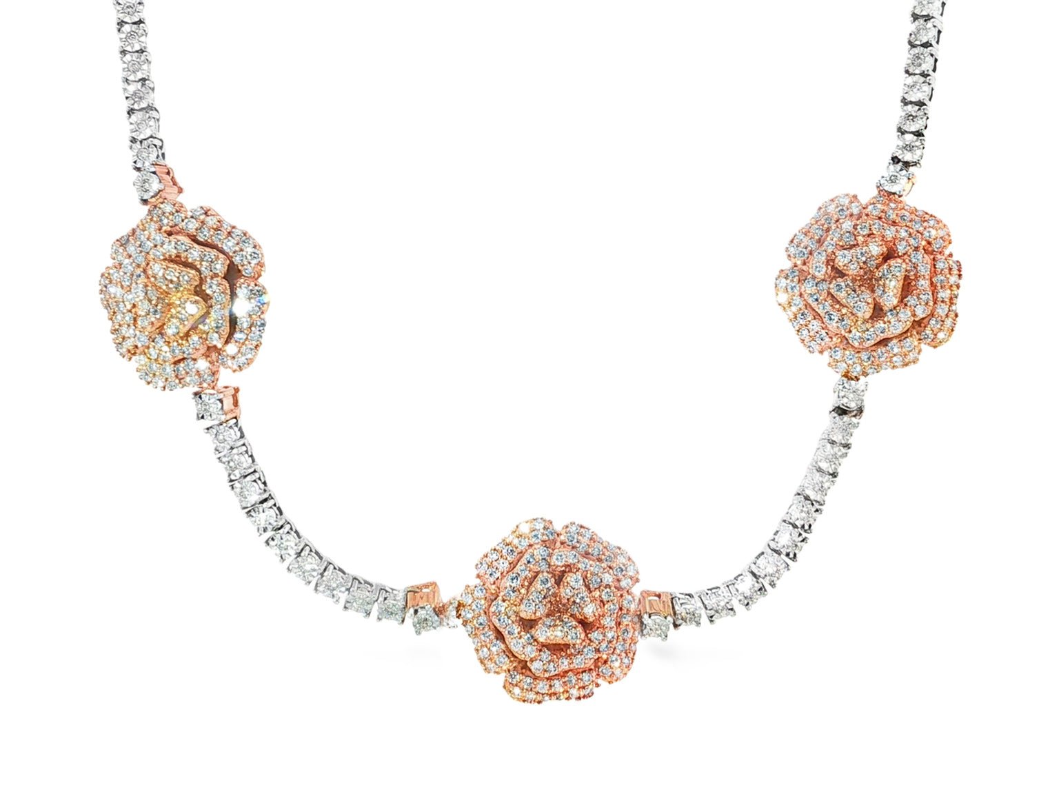 10k Gold Diamond Necklace with Rose Floral Round - Cut Design 2.75ct - AVI THE JEWELER