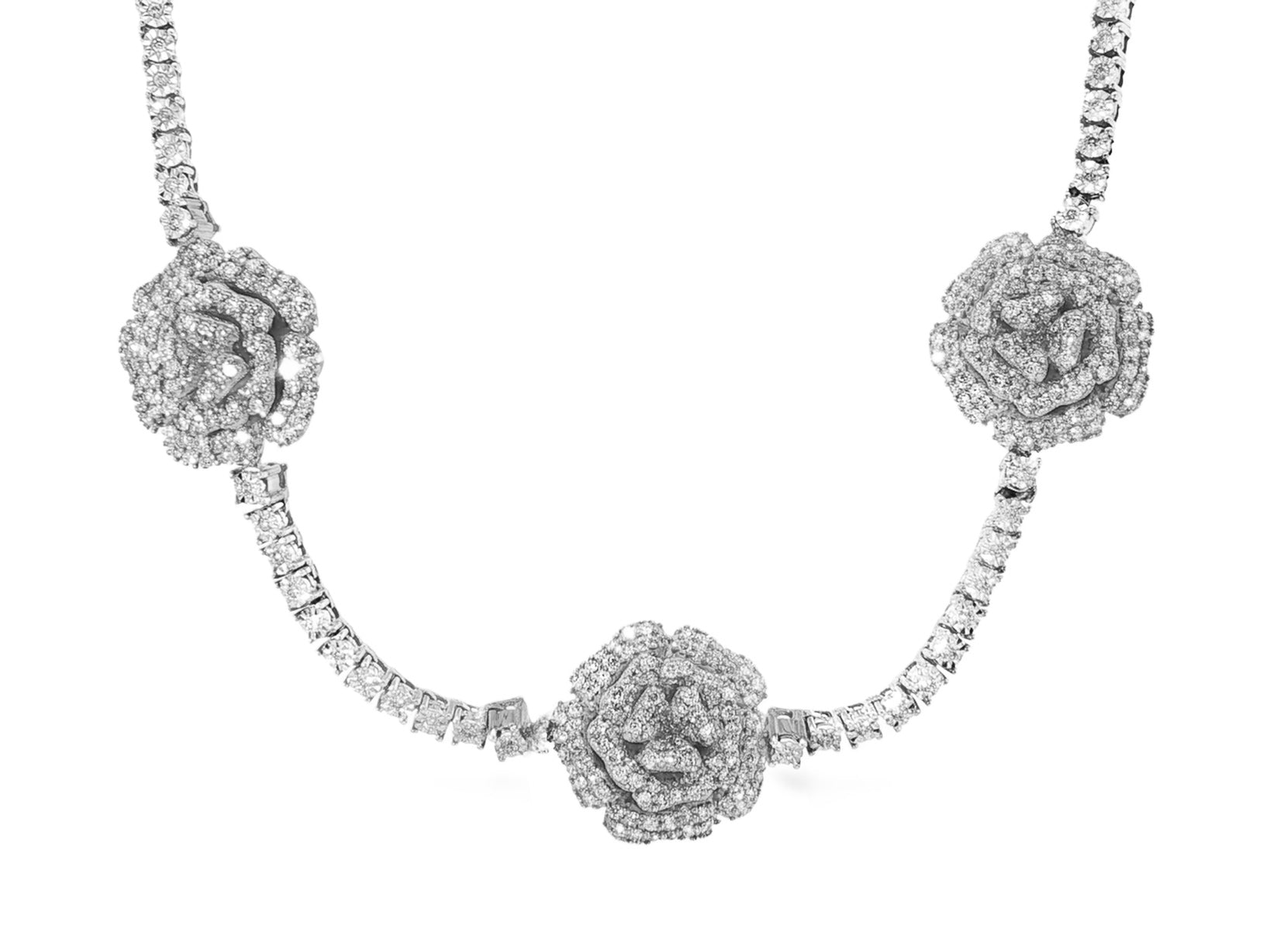 10k Gold Diamond Necklace with Rose Floral Round - Cut Design 2.75ct - AVI THE JEWELER