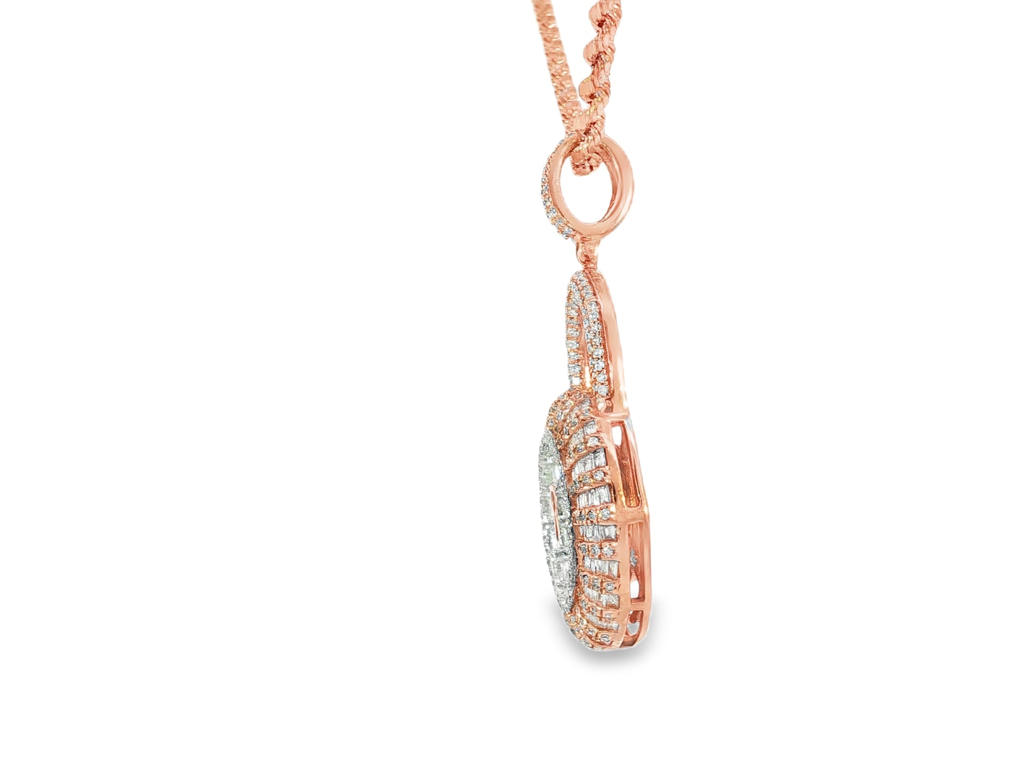 10k Gold Diamond Pendant with Round & Baguette Lock Design 1.75ct - AVI THE JEWELER