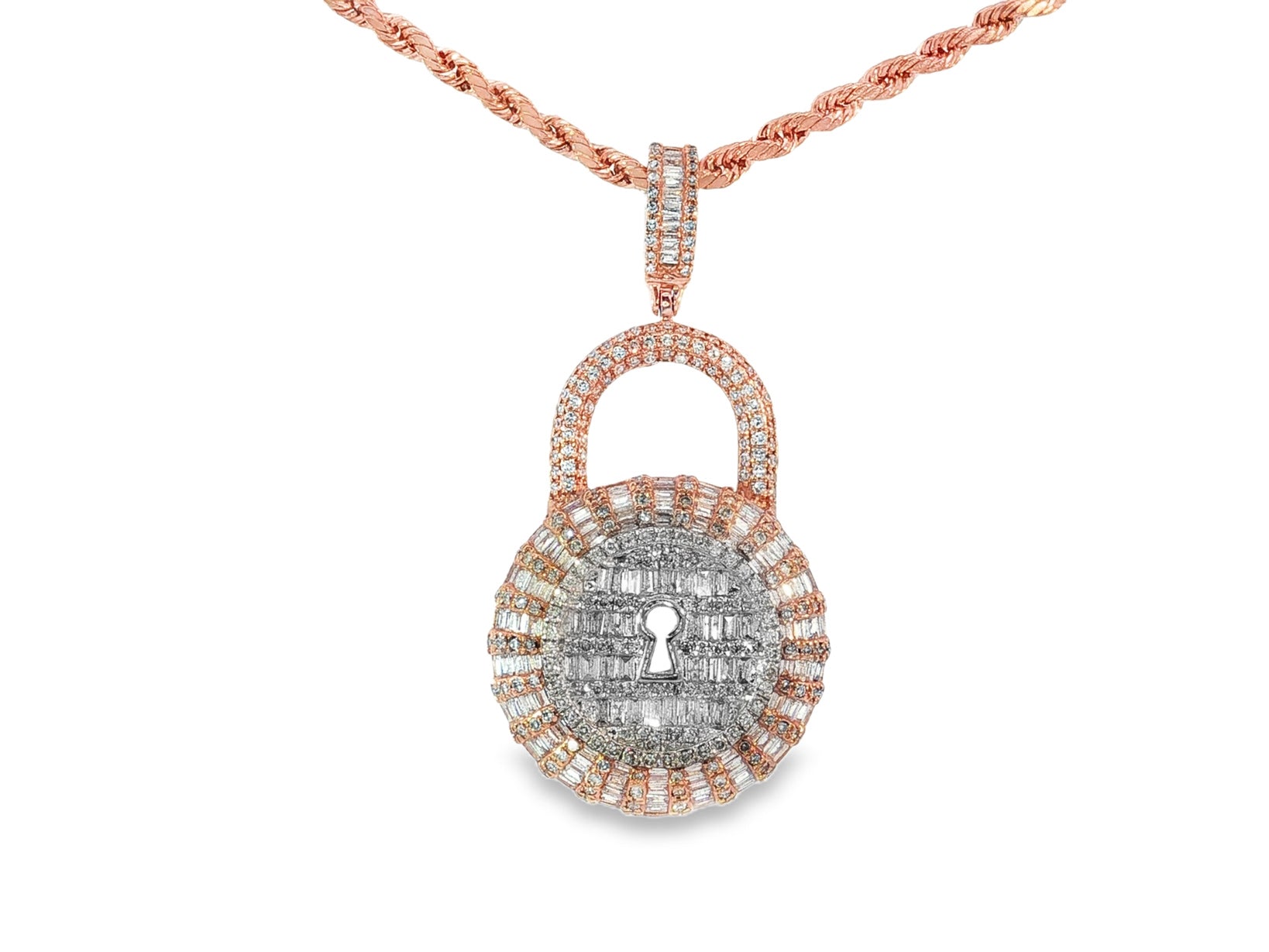 10k Gold Diamond Pendant with Round & Baguette Lock Design 1.75ct - AVI THE JEWELER