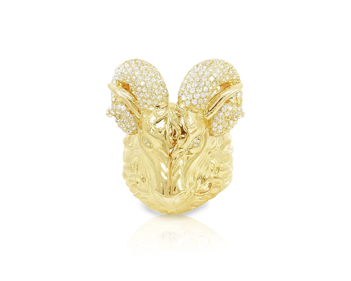 10k Gold Diamond Ram Head Ring with Pavé Accents 2.66ct – lifestyle 1157