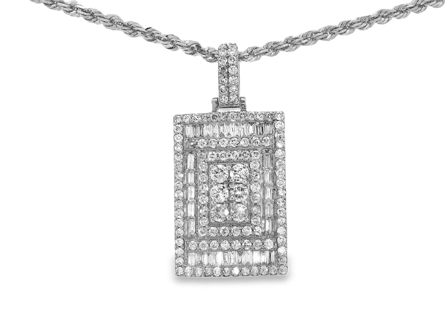 10k Gold Diamond Rectangular Pendant with Baguette & Round Accents 4.0ct - AVI THE JEWELER