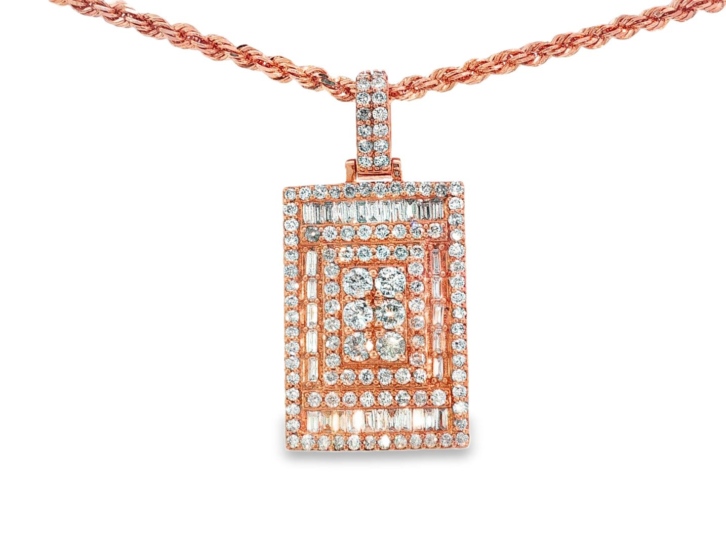 10k Gold Diamond Rectangular Pendant with Baguette & Round Accents 4.0ct - AVI THE JEWELER