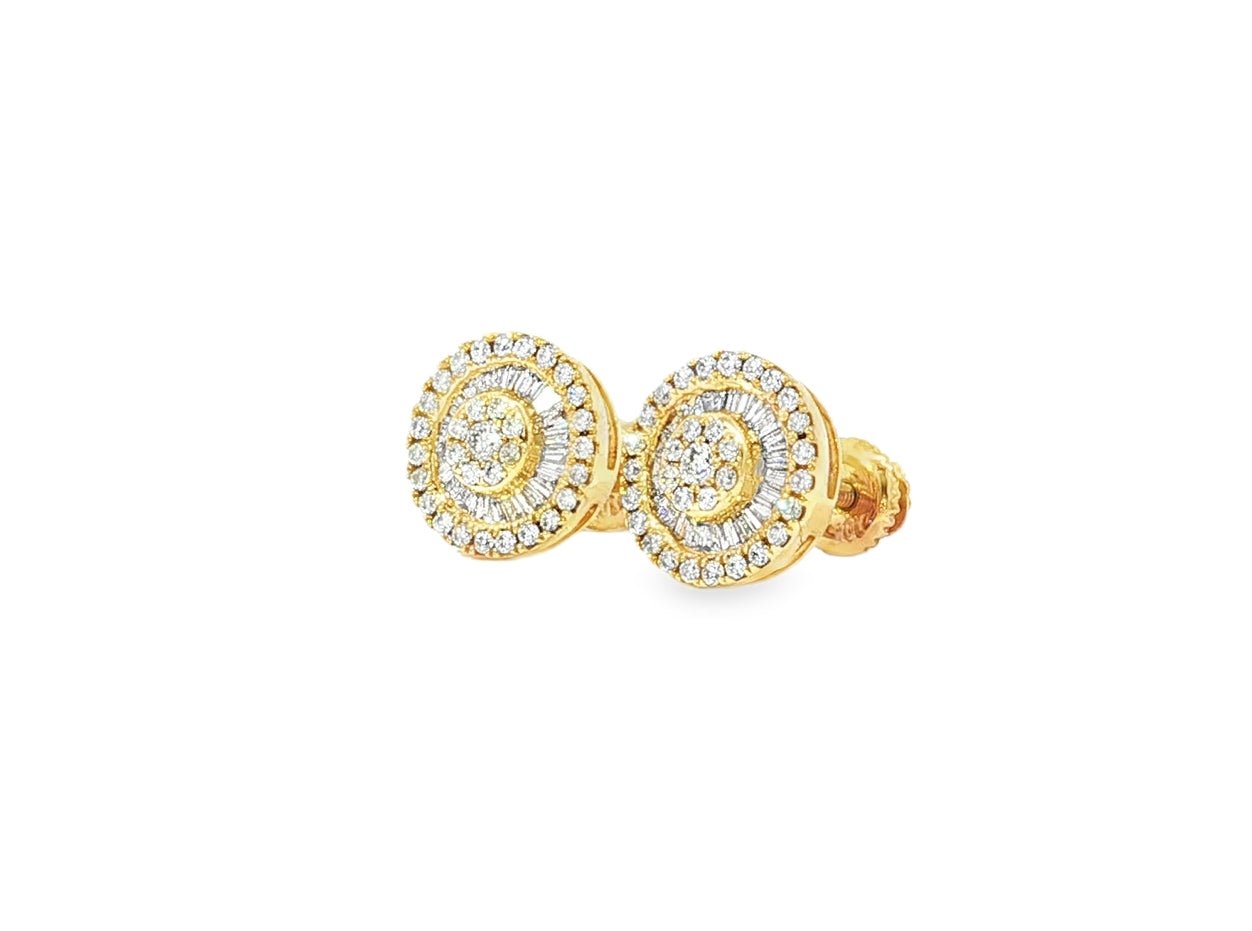 10k Gold Diamond Round Cluster Earrings with Baguette & Round Accents 0.52ct - AVI THE JEWELER