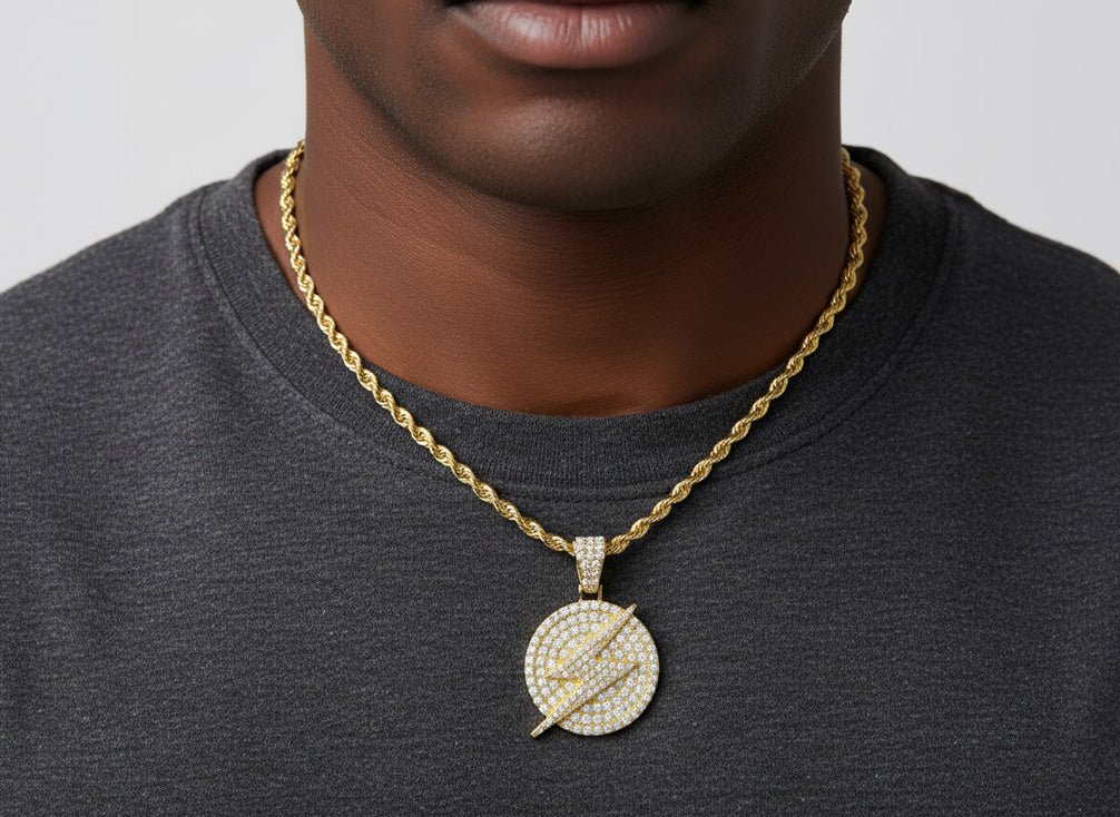 10k Gold Diamond Round Lightning - Bolt Medallion Pendant 2.50ct - AVI THE JEWELER