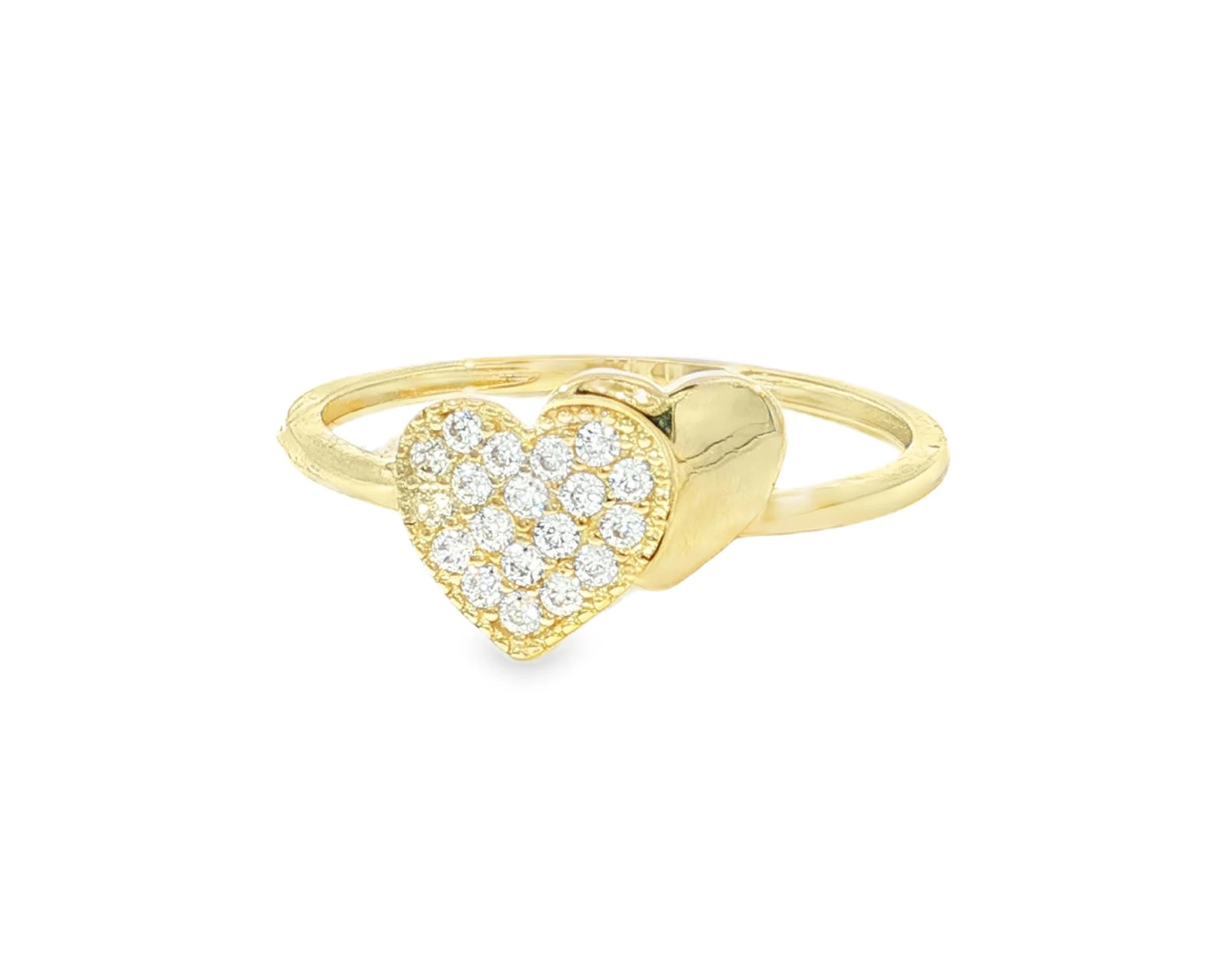 10K Gold Double Heart Pavé Cubic Zirconia Ring – lifestyle 2986