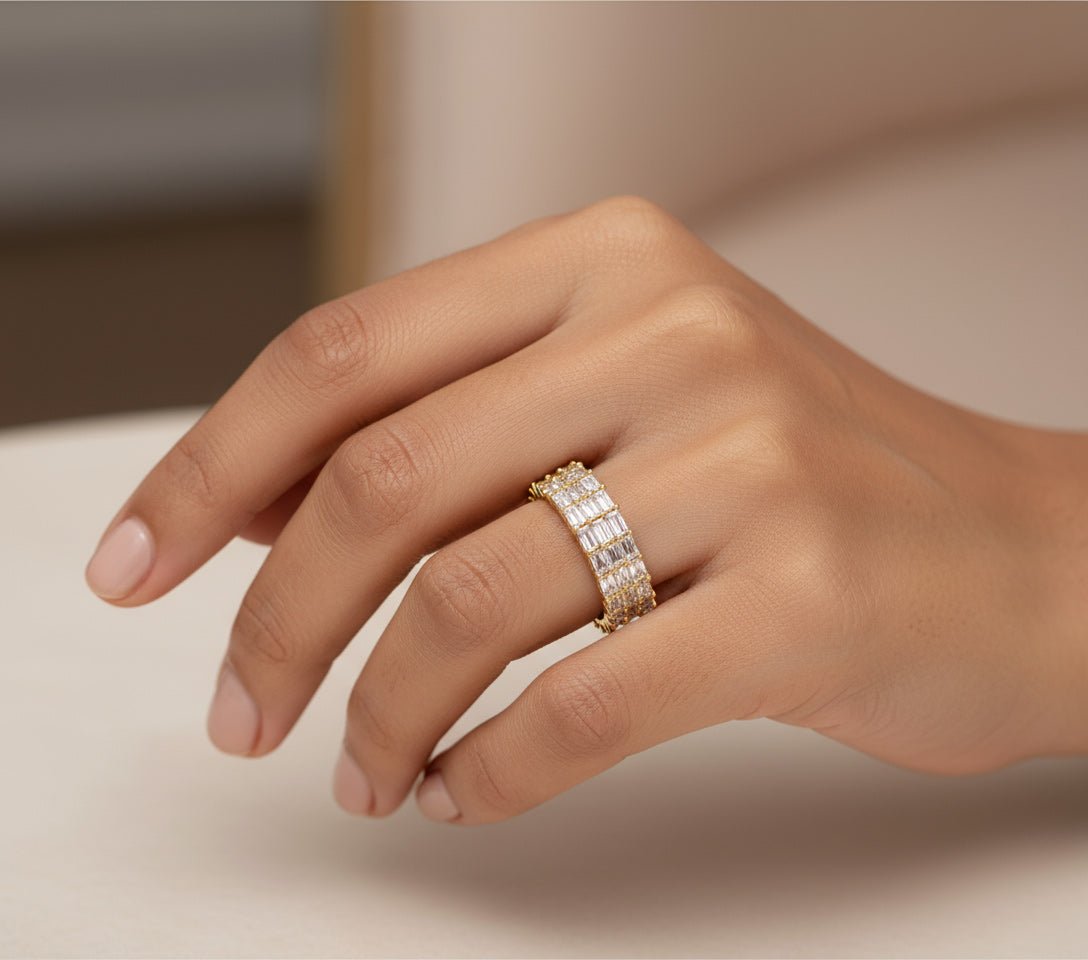 10K Gold Eternity Ring with Emerald Cut Diamonds 3.7ct - AVI THE JEWELER