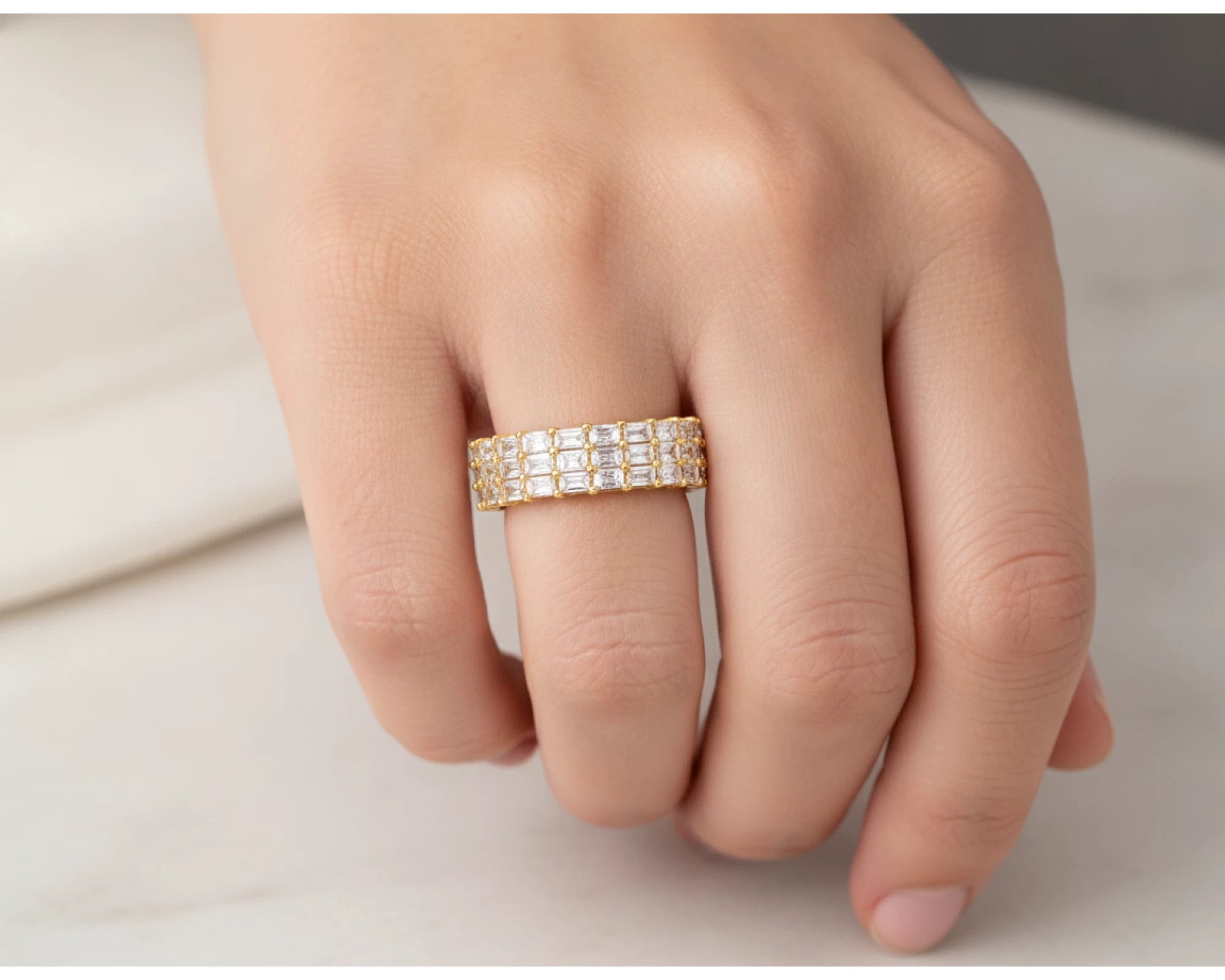10K Gold Eternity Ring with Emerald Cut Diamonds 3.7ct – lifestyle 4438