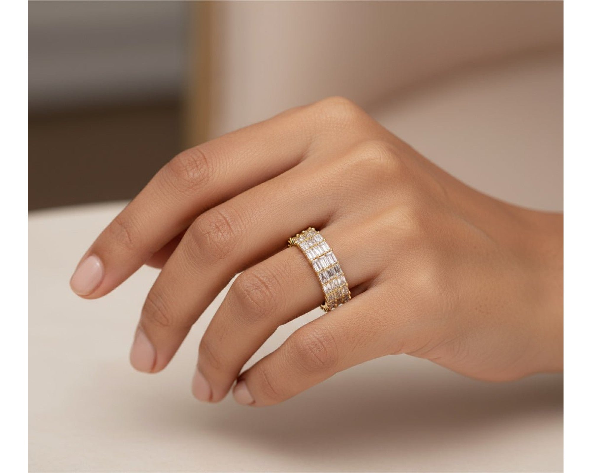 10K Gold Eternity Ring with Emerald Cut Diamonds 3.7ct – view 2