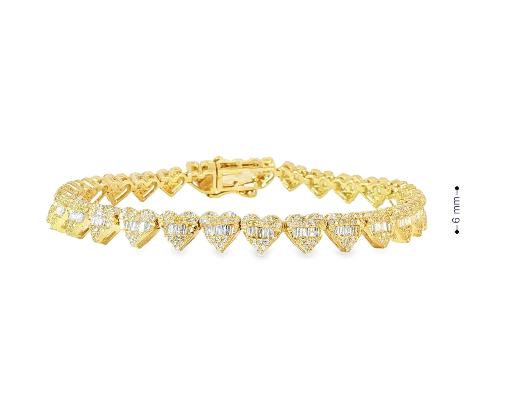 10k Gold Heart-Link Diamond Bracelet with Baguette & Round Diamonds 1.91ct – front view