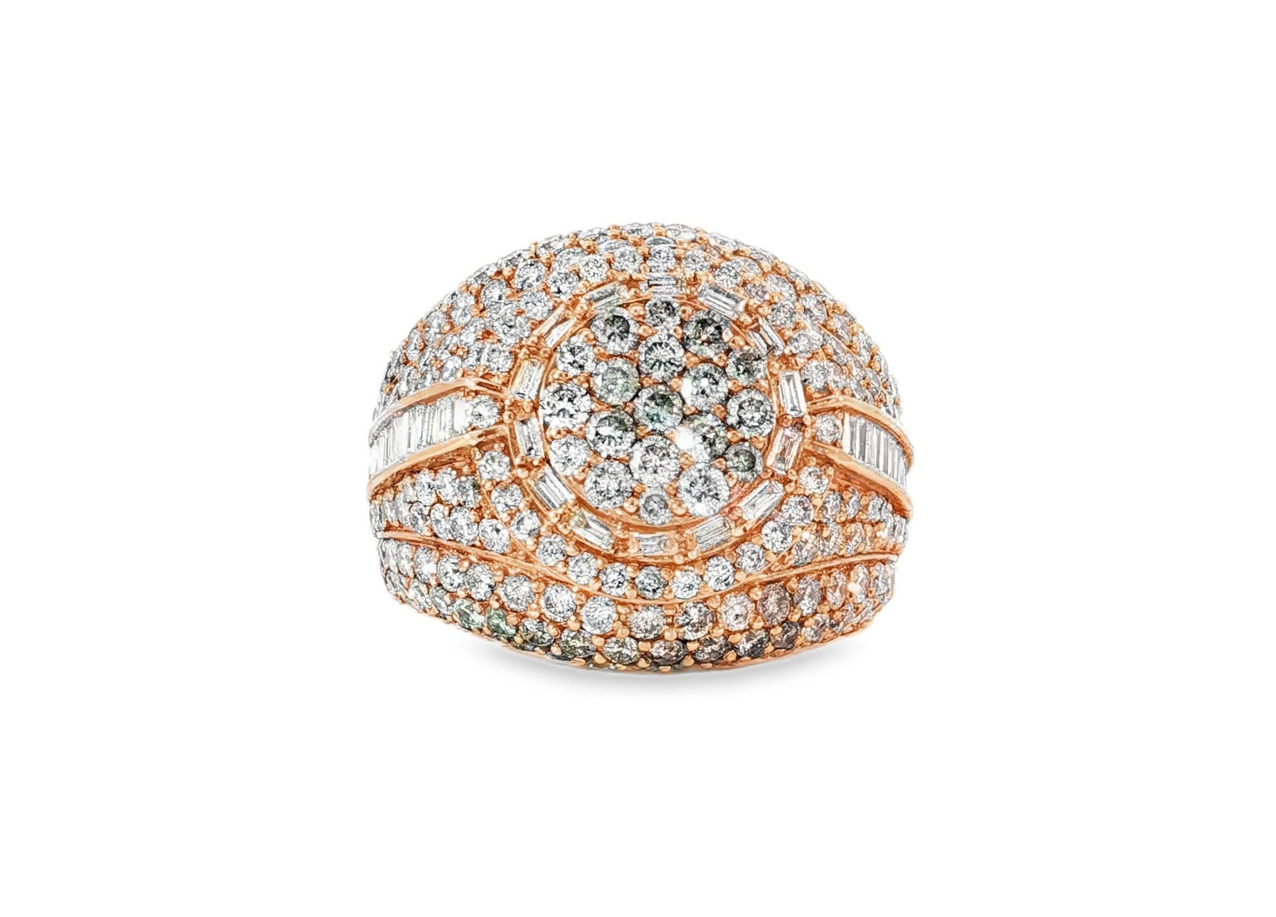 10K Gold Large Dome Ring with Baguette and Round Cut 5.50ct - AVI THE JEWELER