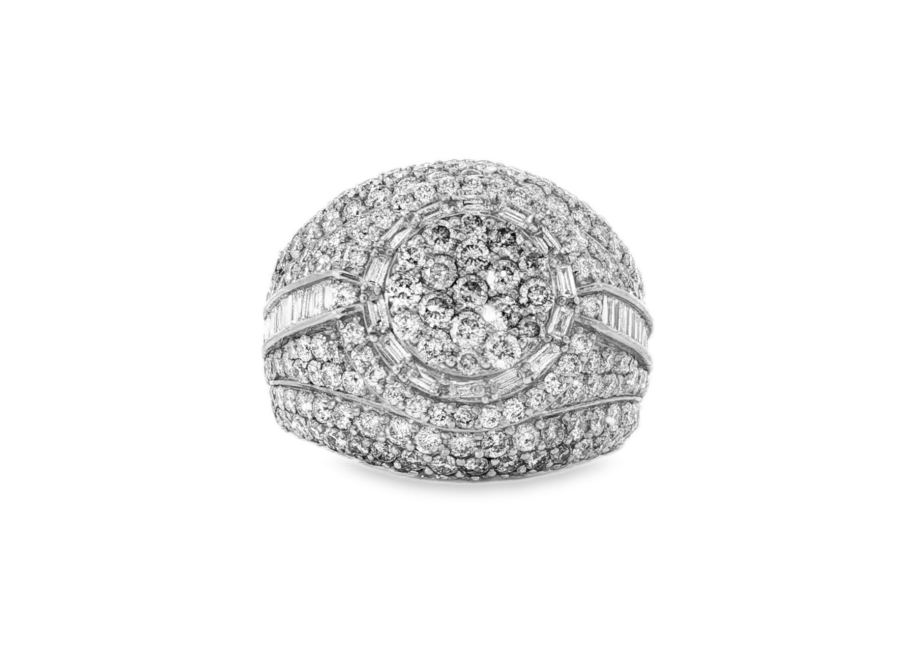 10K Gold Large Dome Ring with Baguette and Round Cut 5.50ct - AVI THE JEWELER