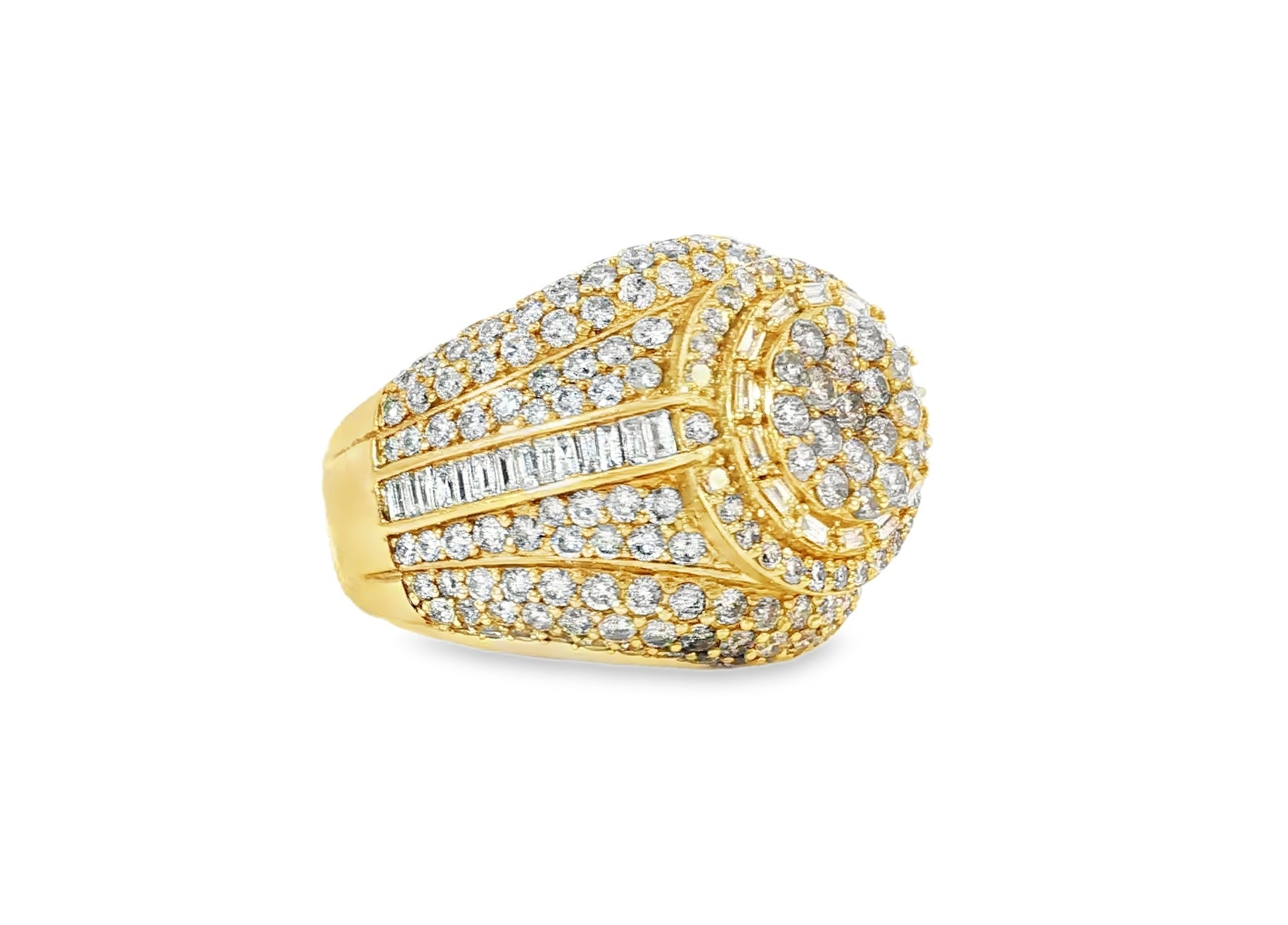 10K Gold Large Dome Ring with Baguette and Round Cut 5.50ct - AVI THE JEWELER
