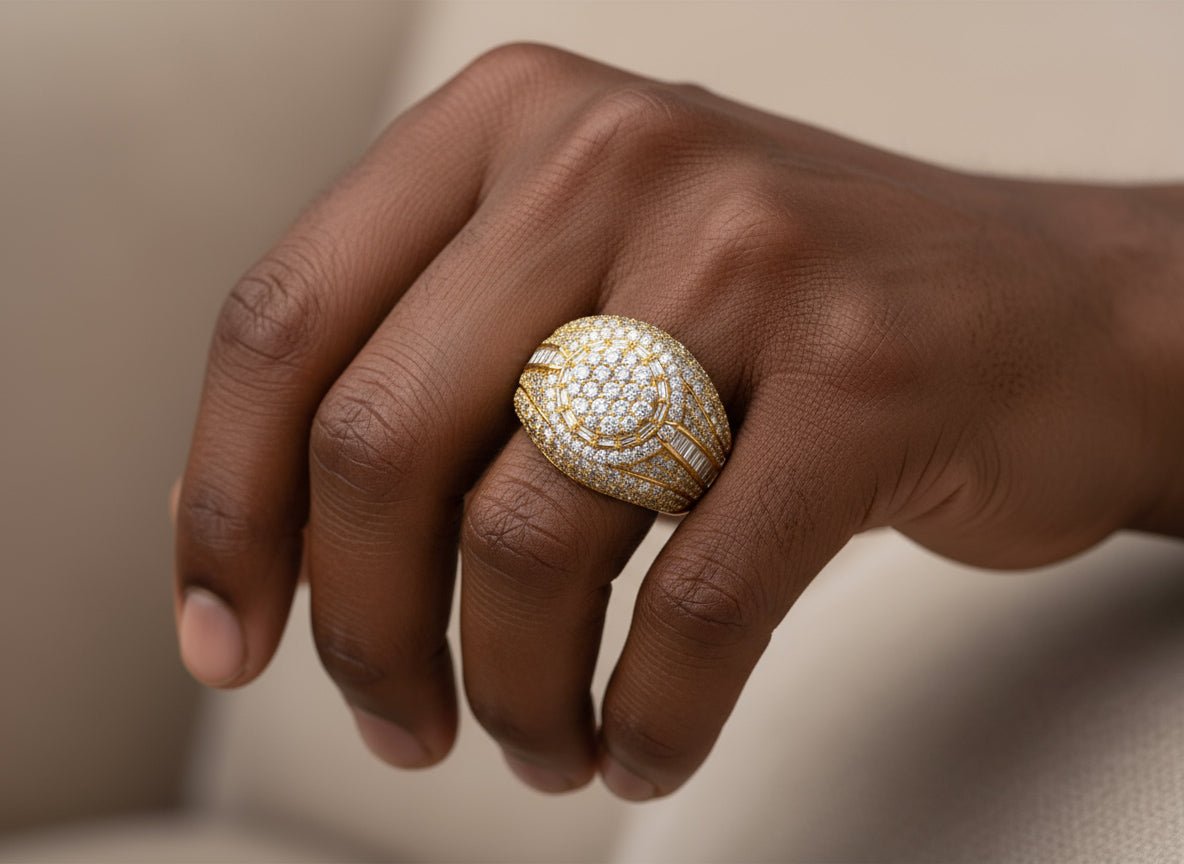 10K Gold Large Dome Ring with Baguette and Round Cut 5.50ct - AVI THE JEWELER