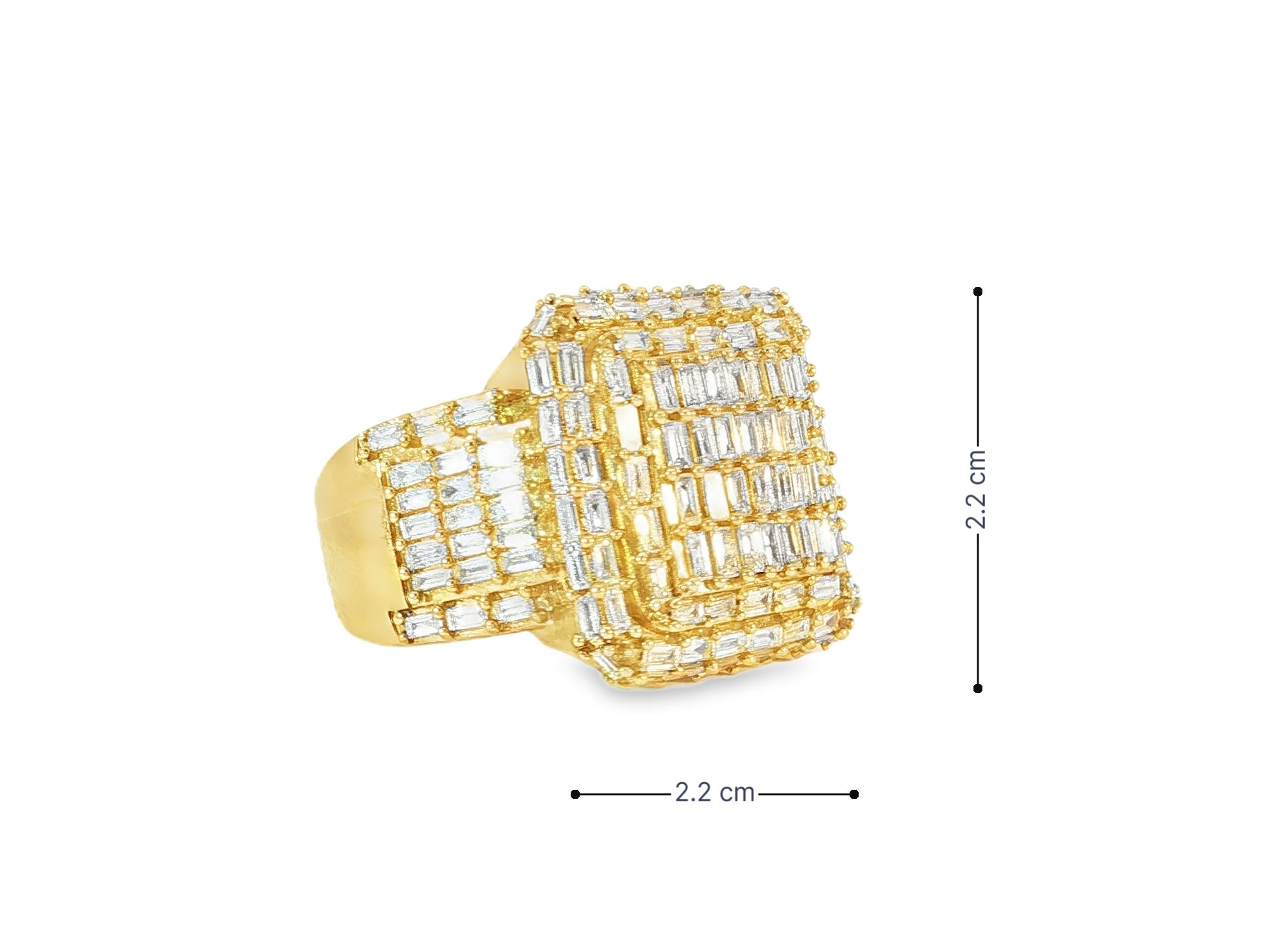 10k Gold Large Square Ring with Baguette and Round Diamonds 3.50ct - AVI THE JEWELER