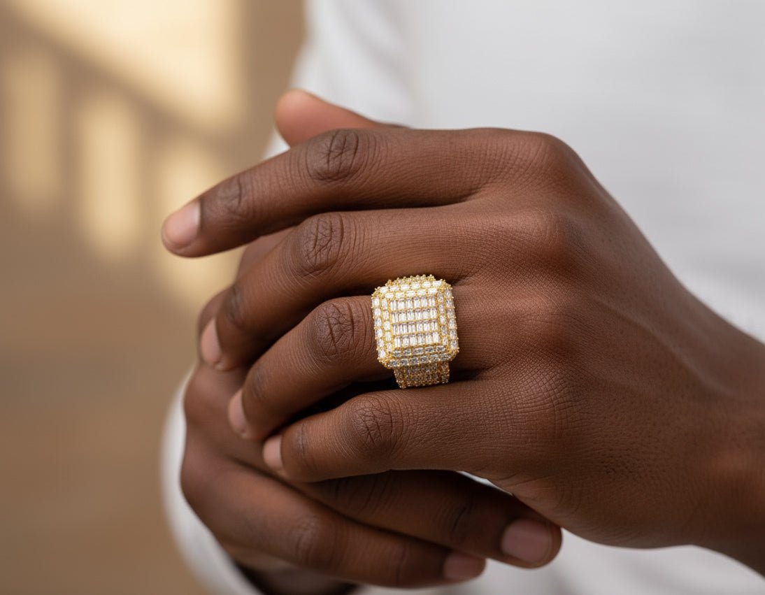 10k Gold Large Square Ring with Baguette and Round Diamonds 3.50ct - AVI THE JEWELER