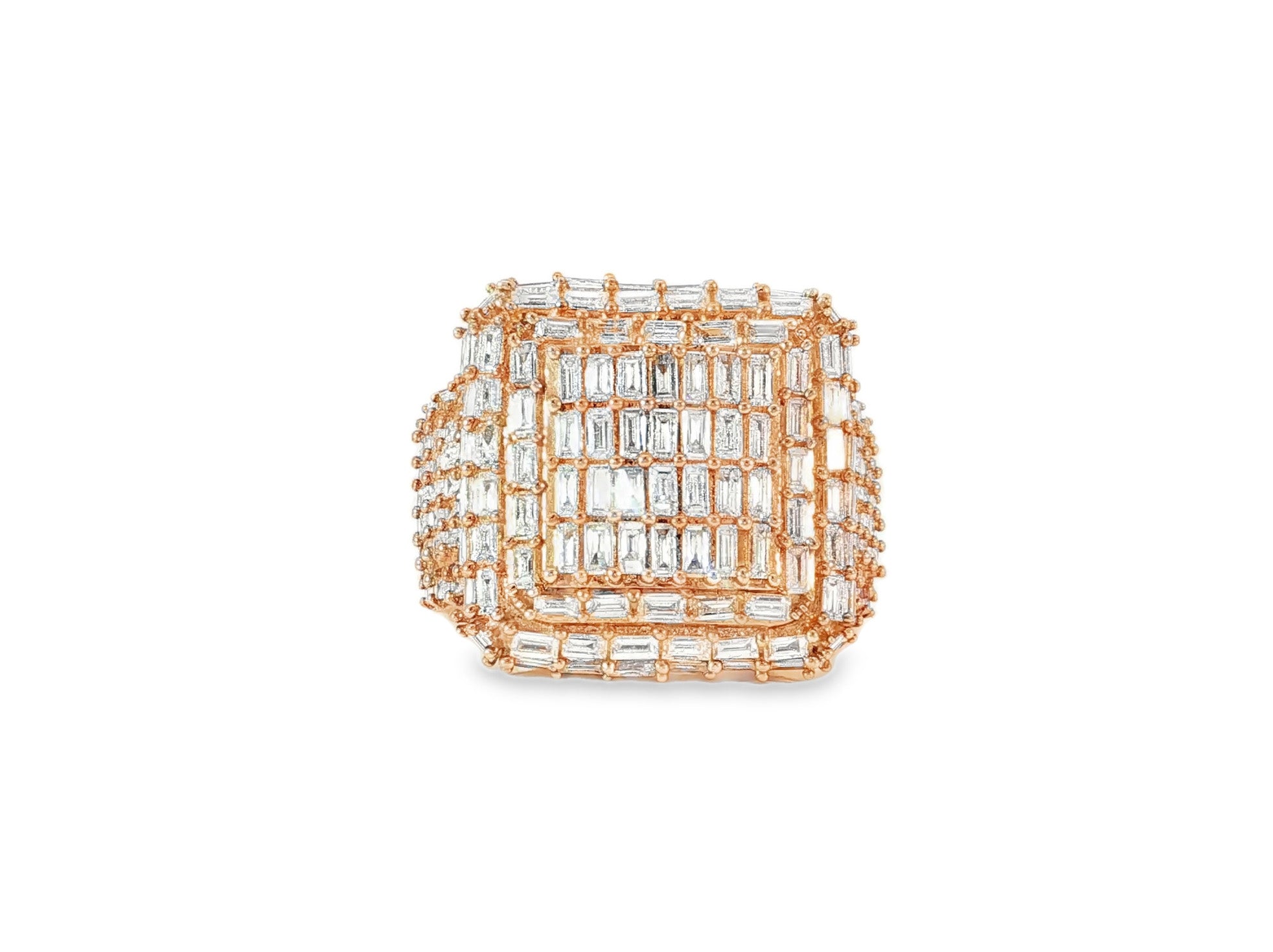 10k Gold Large Square Ring with Baguette and Round Diamonds 3.50ct - AVI THE JEWELER