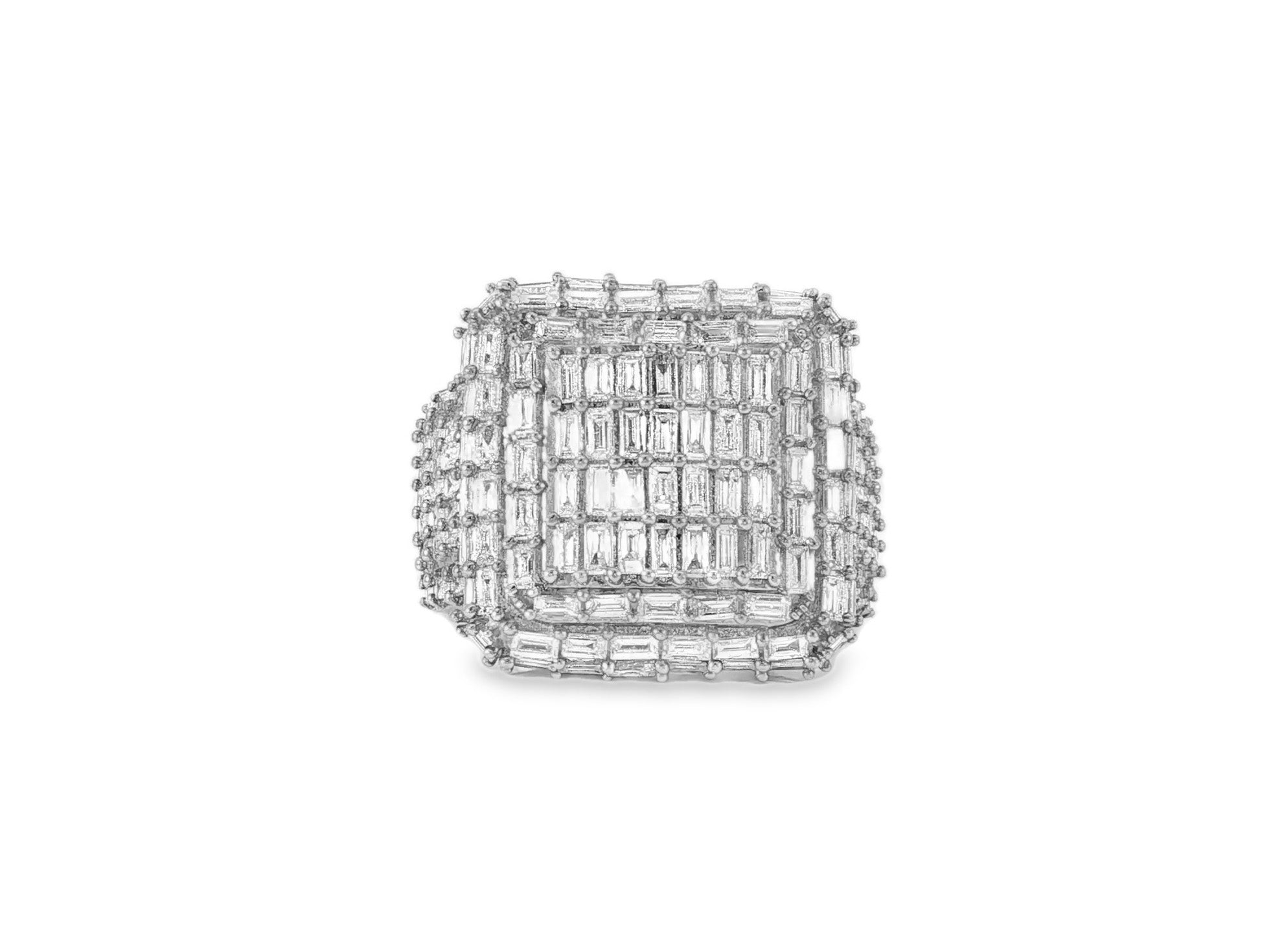 10k Gold Large Square Ring with Baguette and Round Diamonds 3.50ct - AVI THE JEWELER