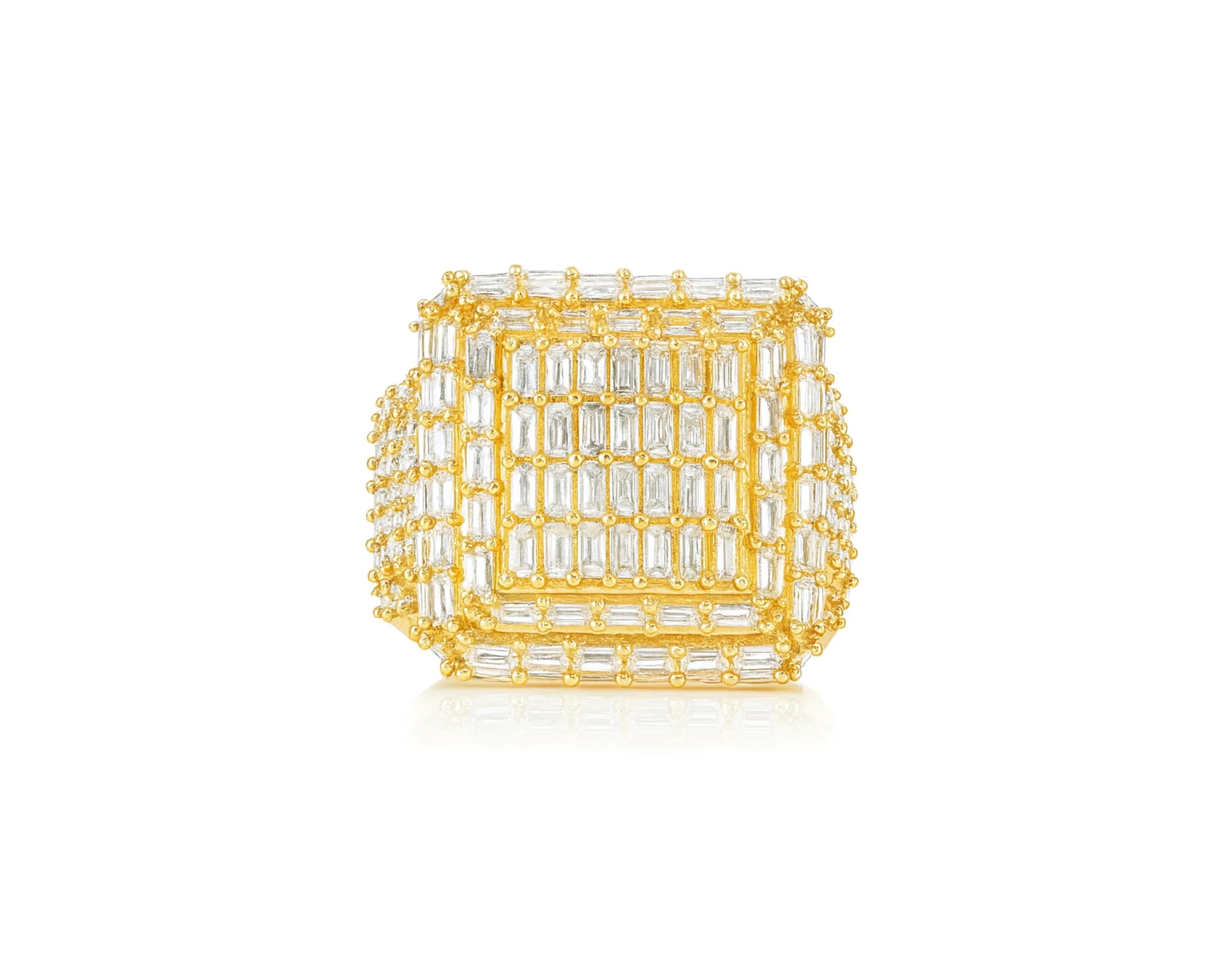 10k Gold Large Square Ring with Baguette and Round Diamonds 3.50ct – lifestyle 1222