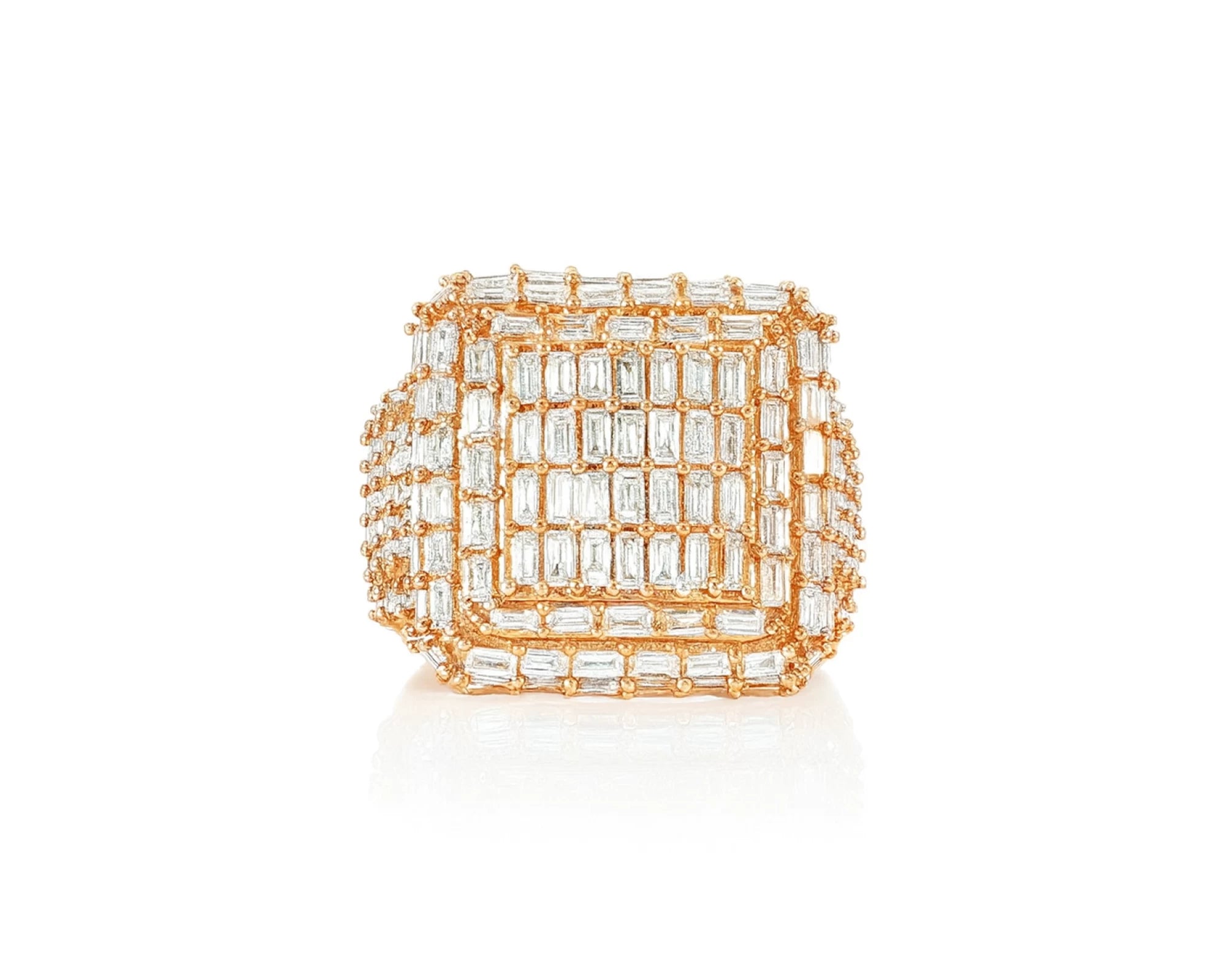 10k Gold Large Square Ring with Baguette and Round Diamonds 3.50ct – lifestyle 1224
