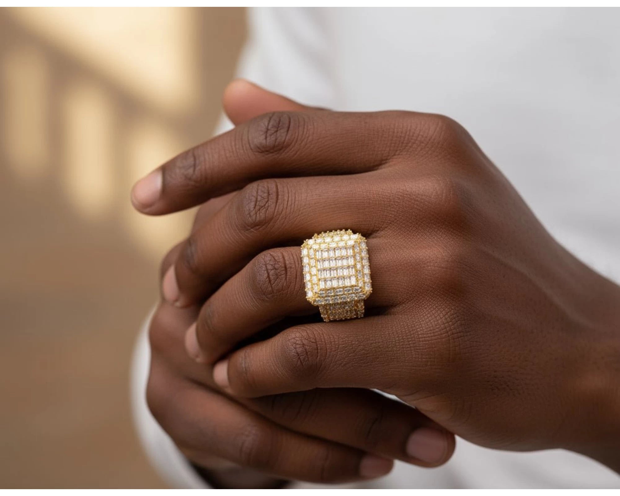 10k Gold Large Square Ring with Baguette and Round Diamonds 3.50ct – view 2