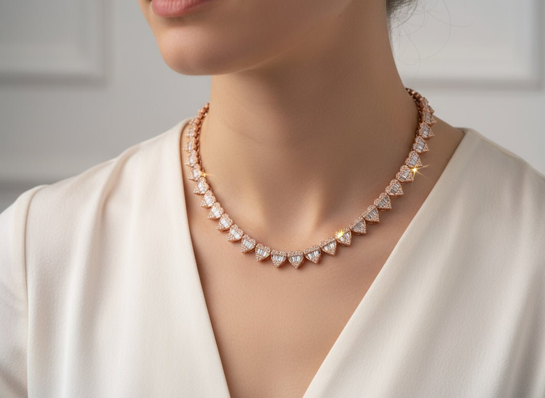 10k Gold Natural Diamond Heart & Baguette - Cut Necklace 4.5ct - AVI THE JEWELER