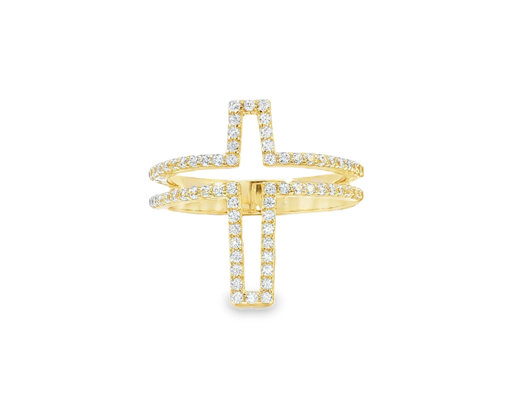 10K Gold Open Cross Ring with Pavé Cubic Zirconia Accents – lifestyle 2881