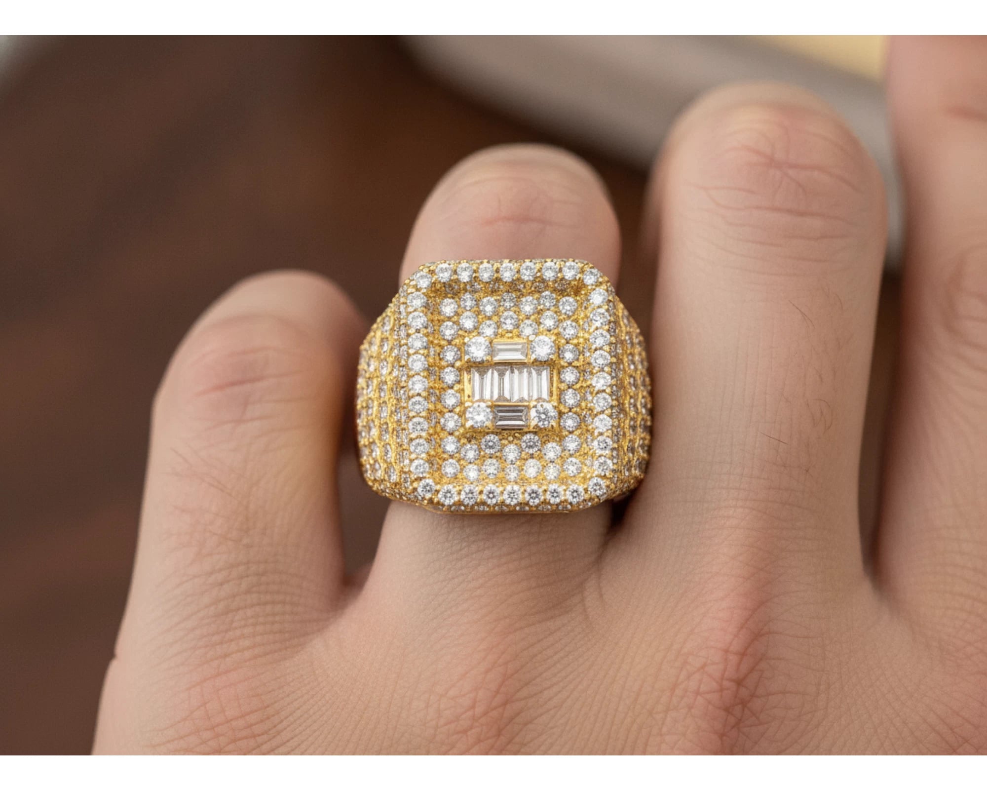 10k Gold Rectangle Frame Ring with Center Square Diamonds 2.68ct – lifestyle 1308