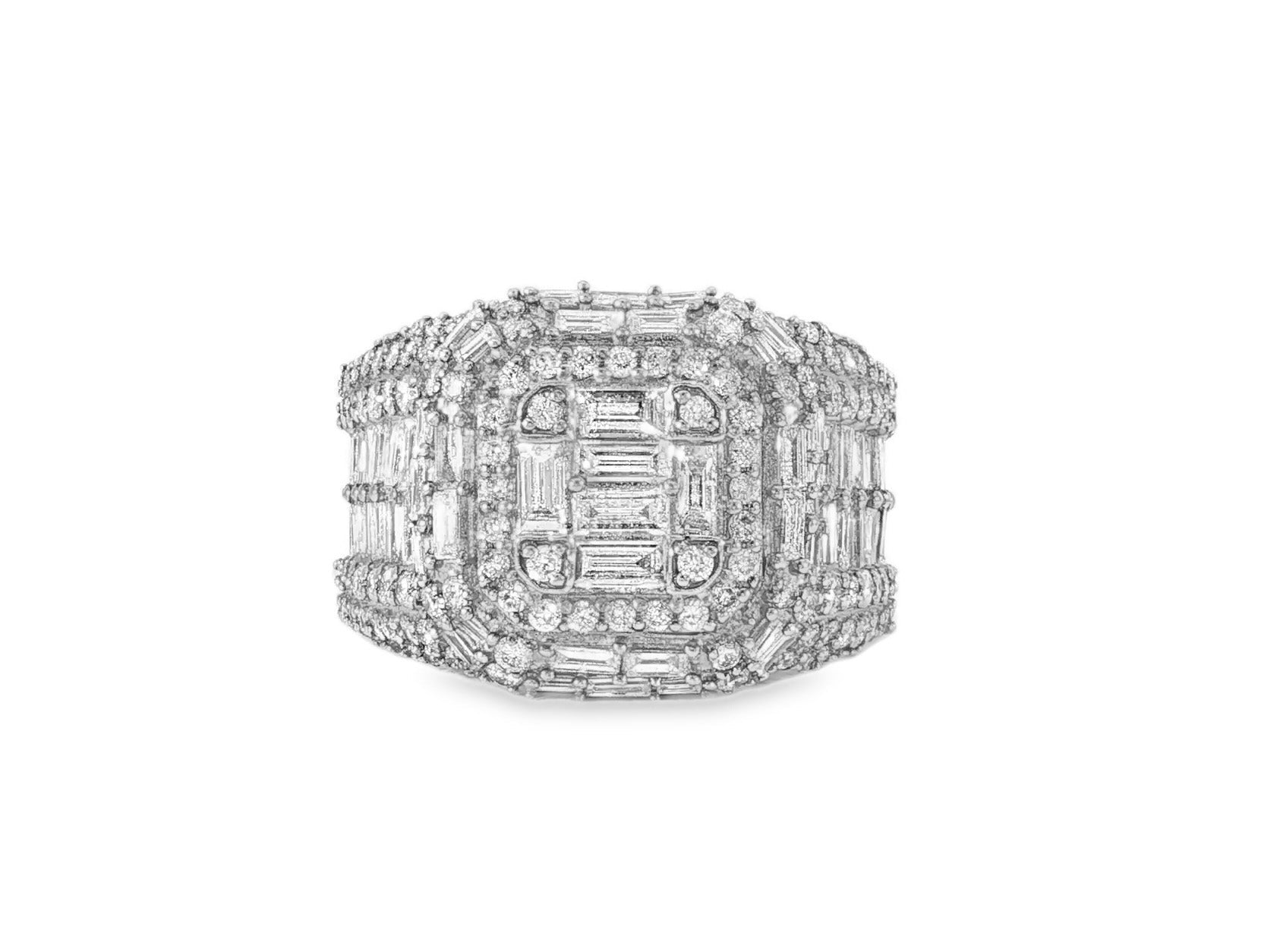 10k Gold Rectangular Cluster Ring with Baguette & Round Diamonds 3.50ct - AVI THE JEWELER