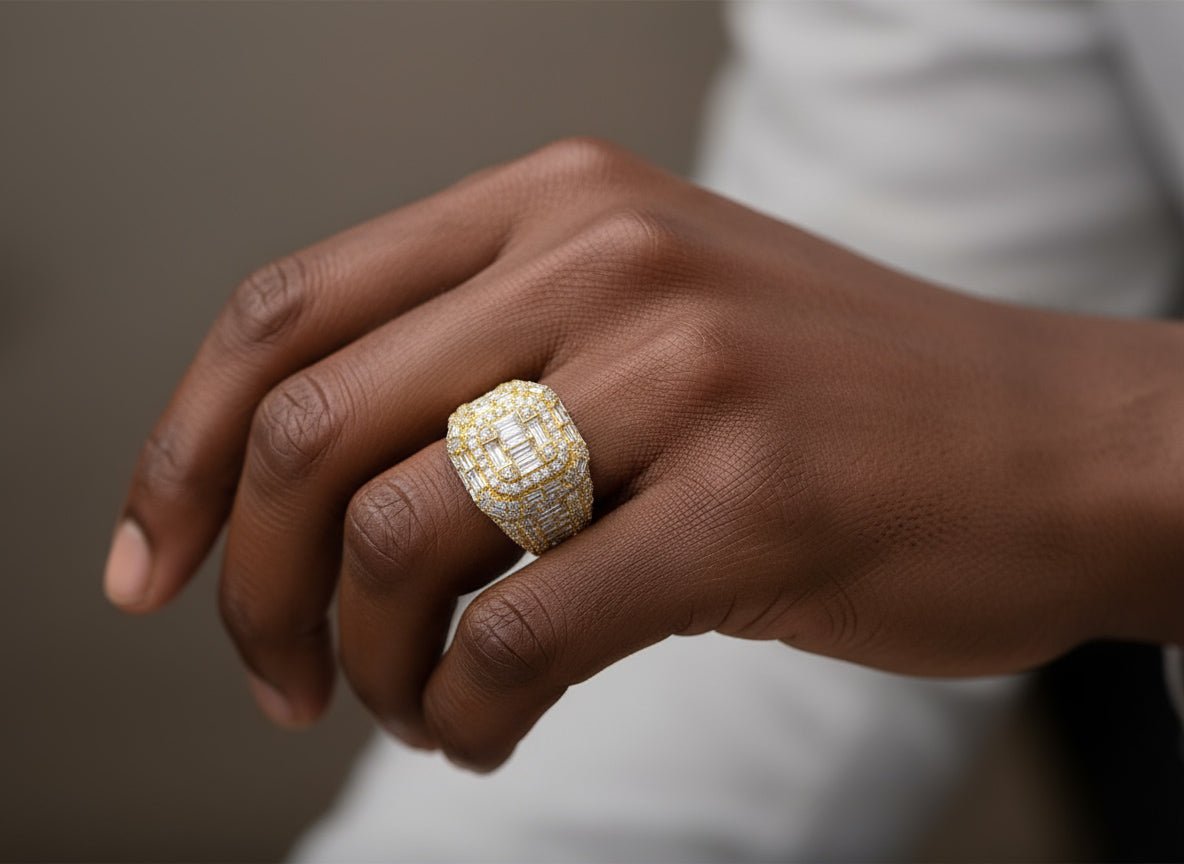 10k Gold Rectangular Cluster Ring with Baguette & Round Diamonds 3.50ct - AVI THE JEWELER