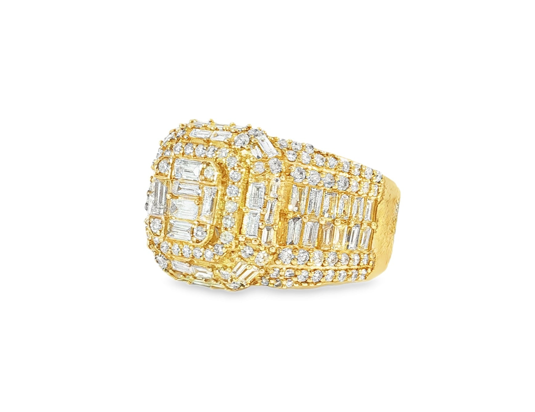 10k Gold Rectangular Cluster Ring with Baguette & Round Diamonds 3.50ct - AVI THE JEWELER