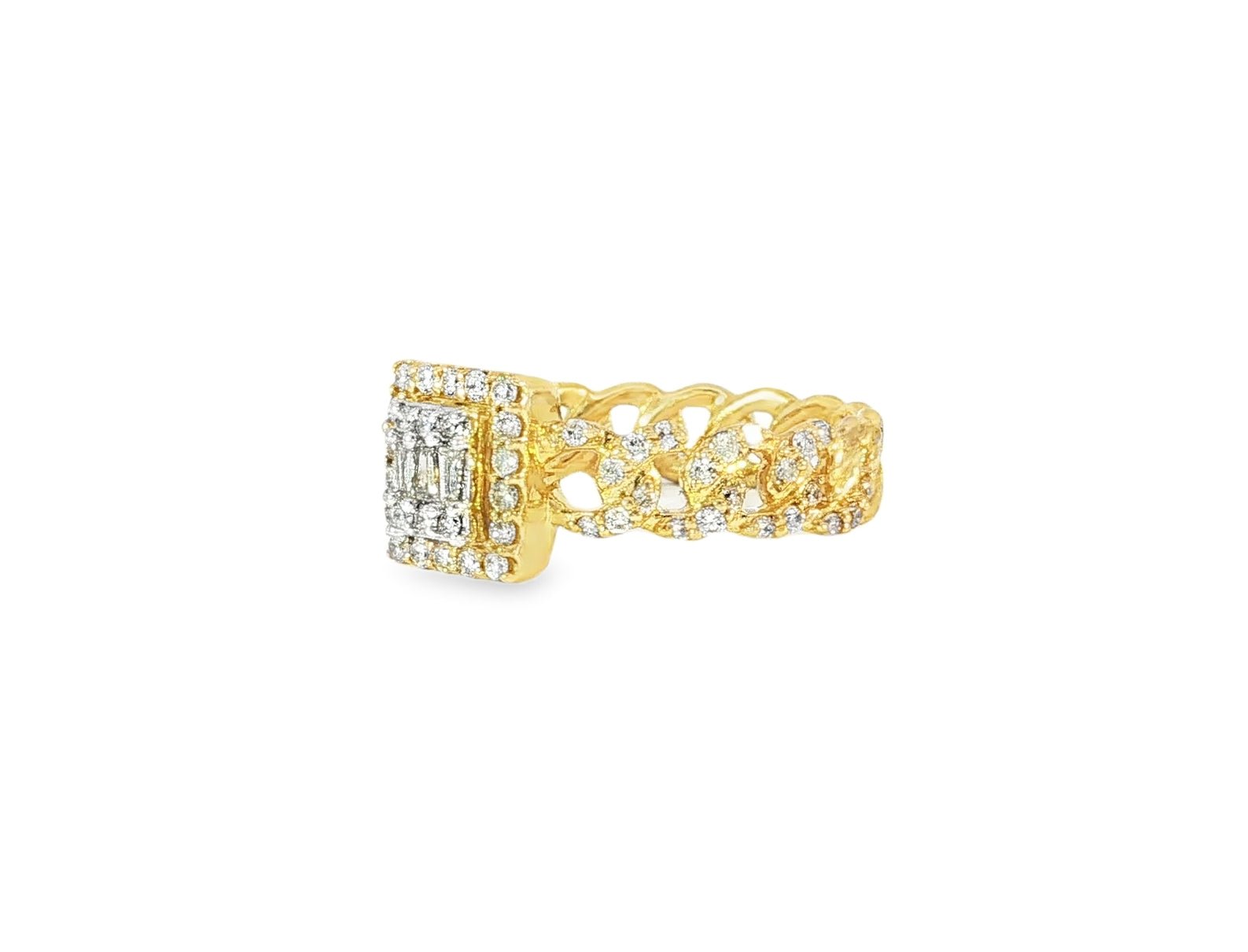 10k Gold Square - Halo Cuban - Link Diamonds Ring 0.55ct - AVI THE JEWELER
