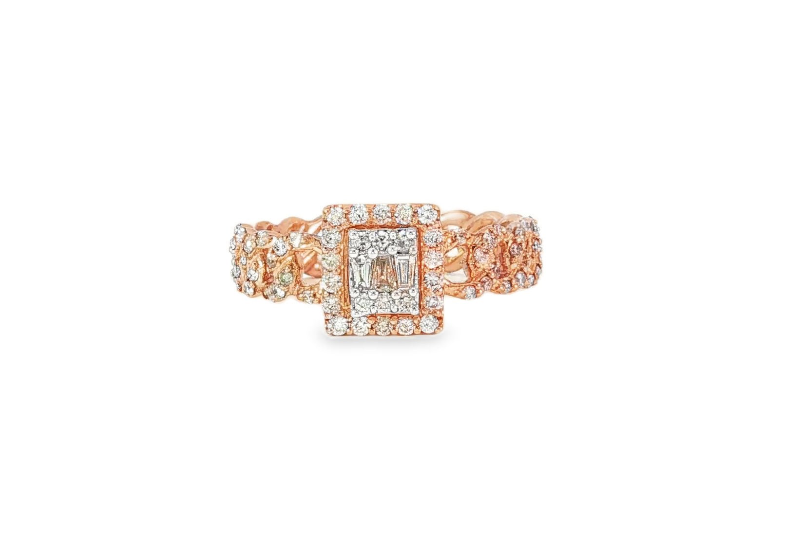 10k Gold Square - Halo Cuban - Link Diamonds Ring 0.55ct - AVI THE JEWELER