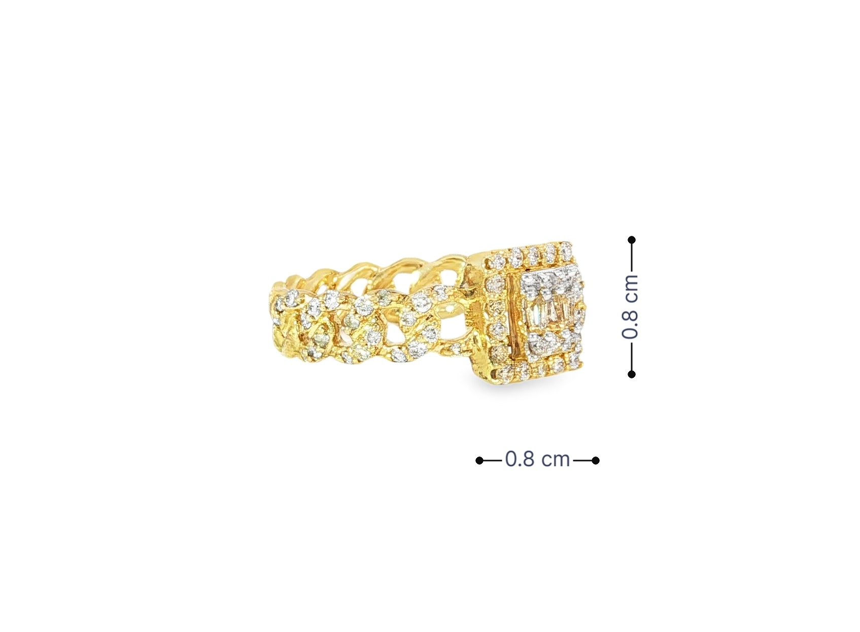10k Gold Square - Halo Cuban - Link Diamonds Ring 0.55ct - AVI THE JEWELER