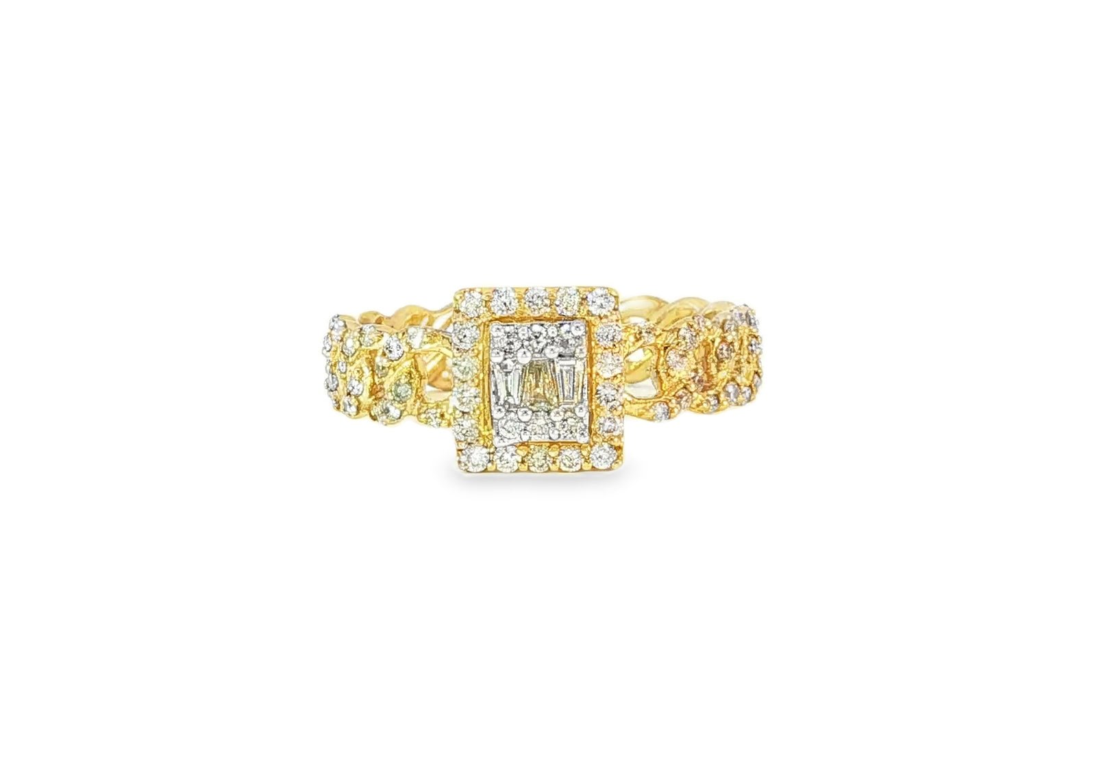 10k Gold Square - Halo Cuban - Link Diamonds Ring 0.55ct - AVI THE JEWELER